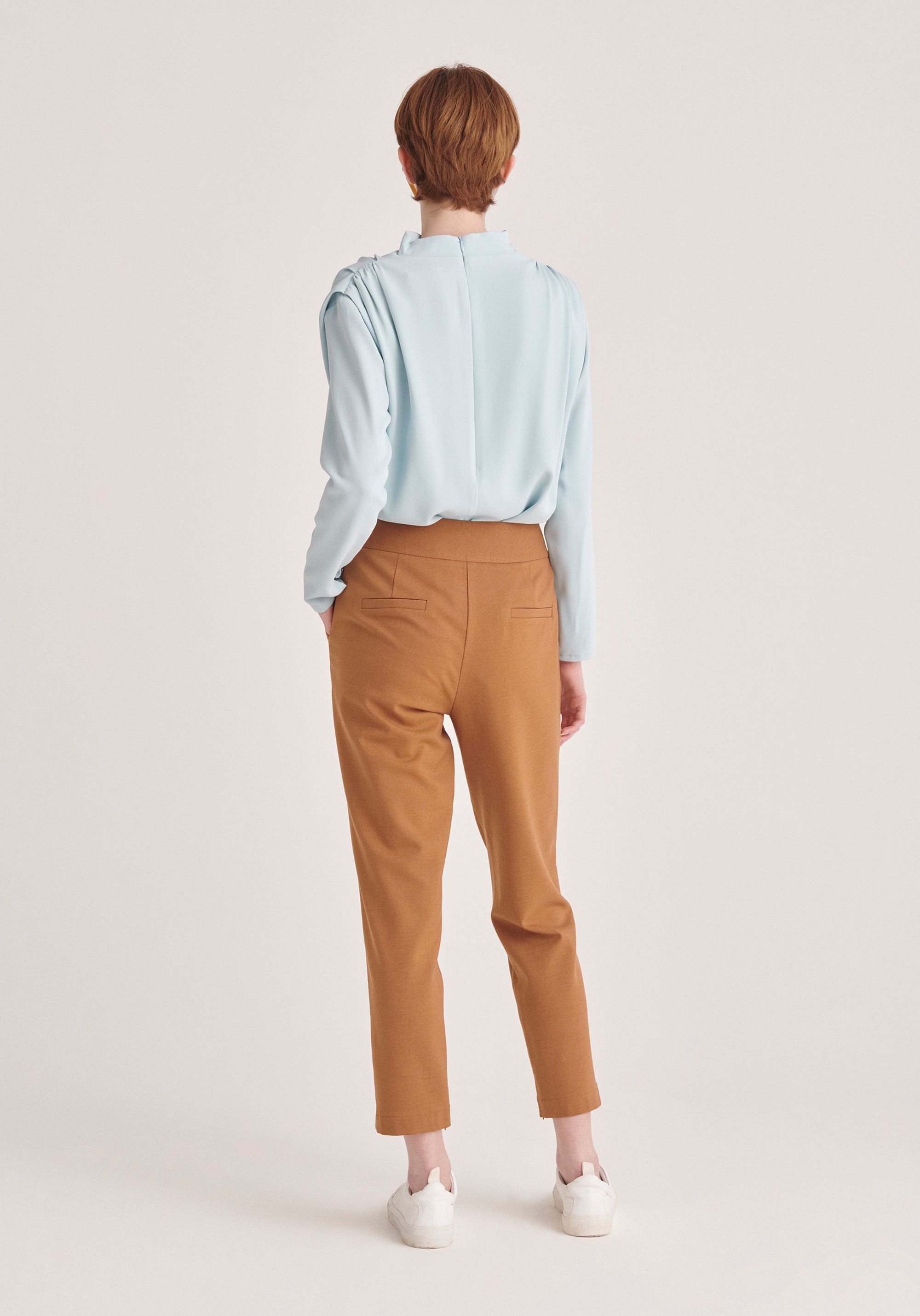 Paisie High Waist Slim Fit Trousers in Brown Back