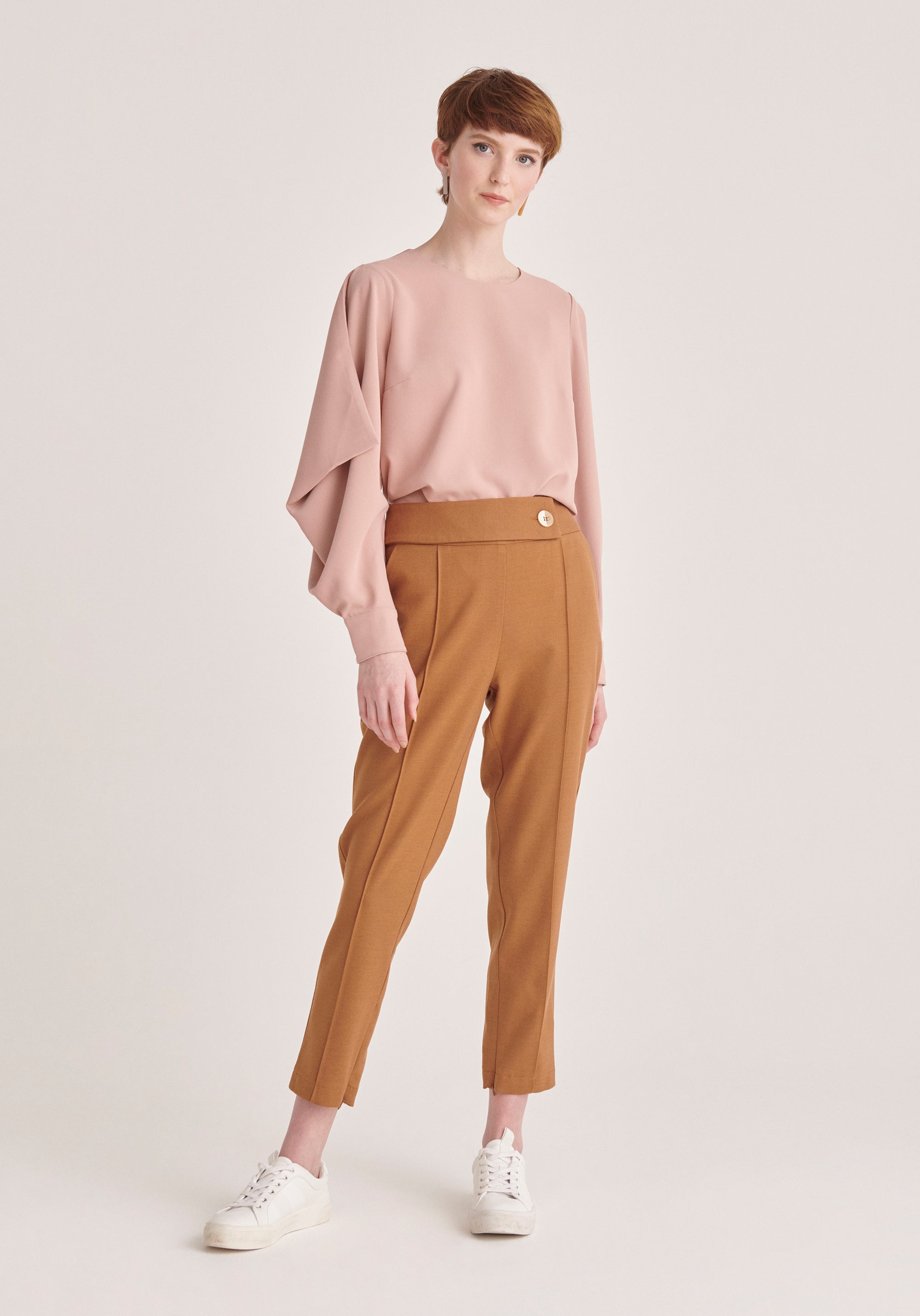 Paisie High Waist Slim Fit Trousers in Brown