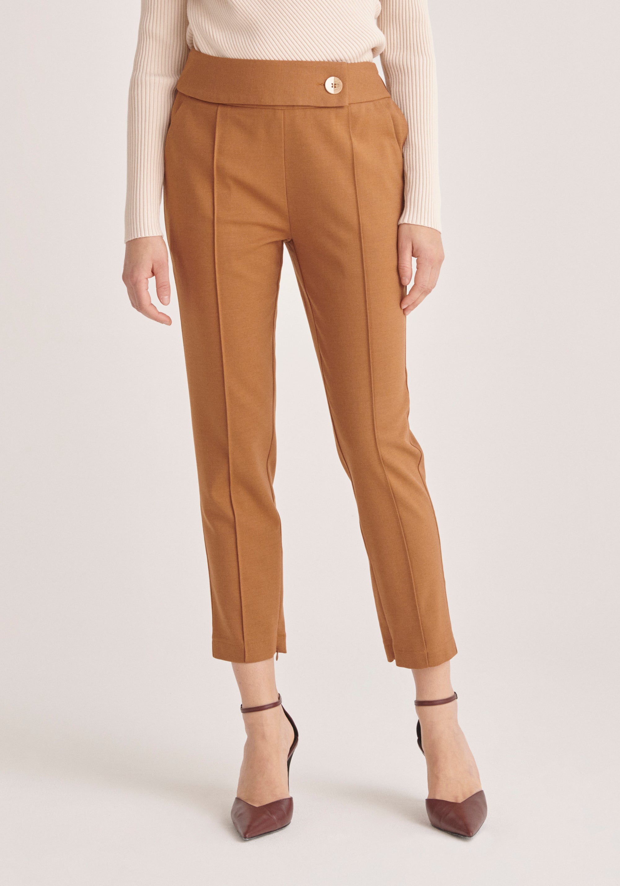 Paisie High Waist Slim Fit Trousers in Brown