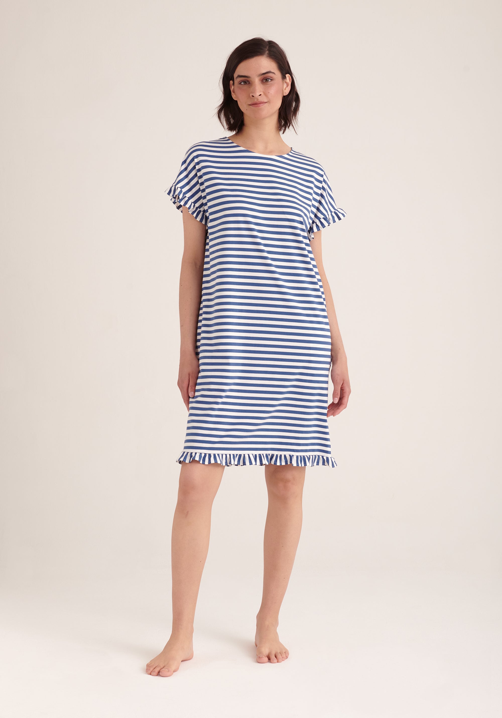 Paisie Striped Cotton Pyjama Dress in Blue and White