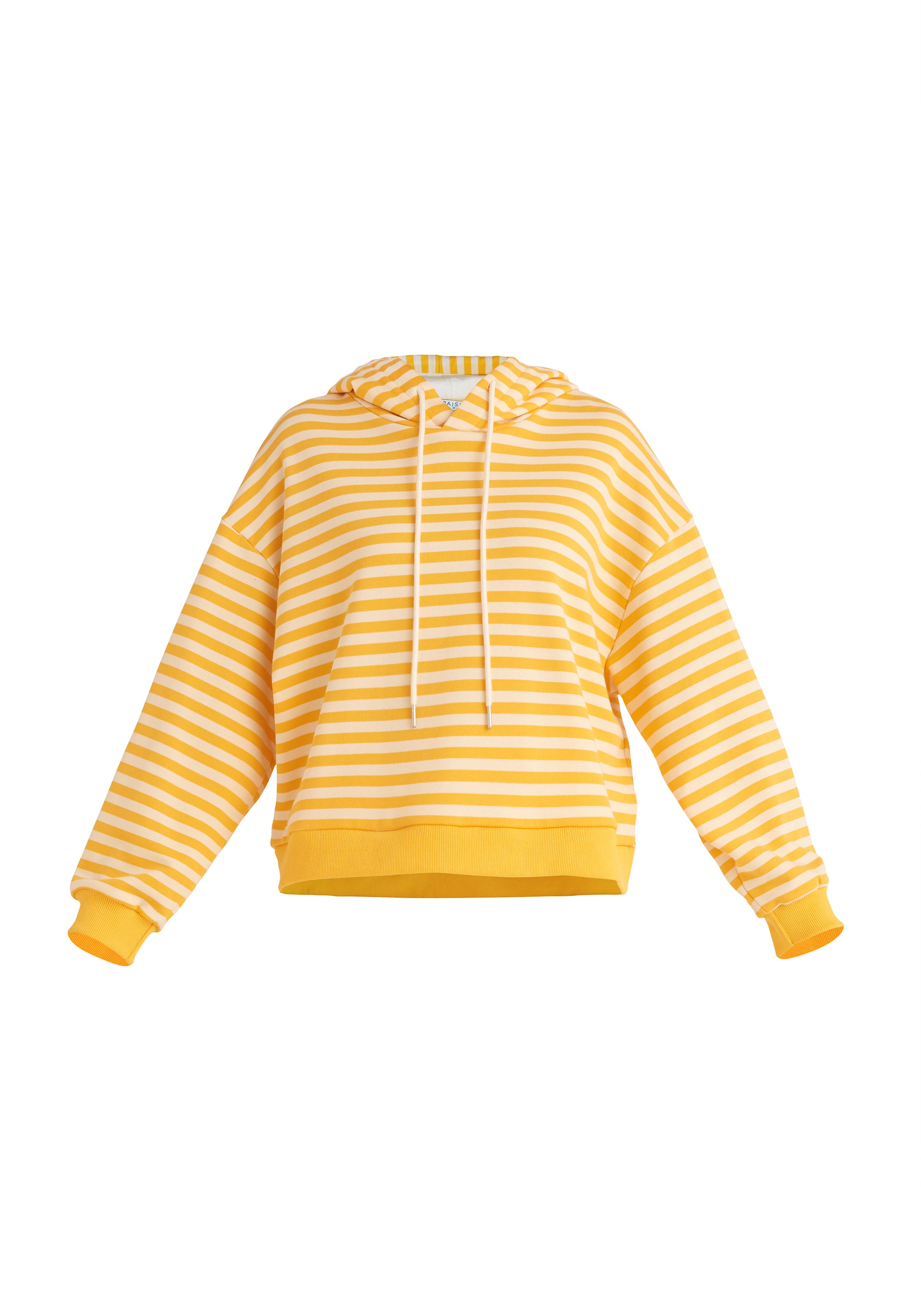 Paisie Striped Cotton Hoodie with Drawstrings in Yellow and Cream Cut Out