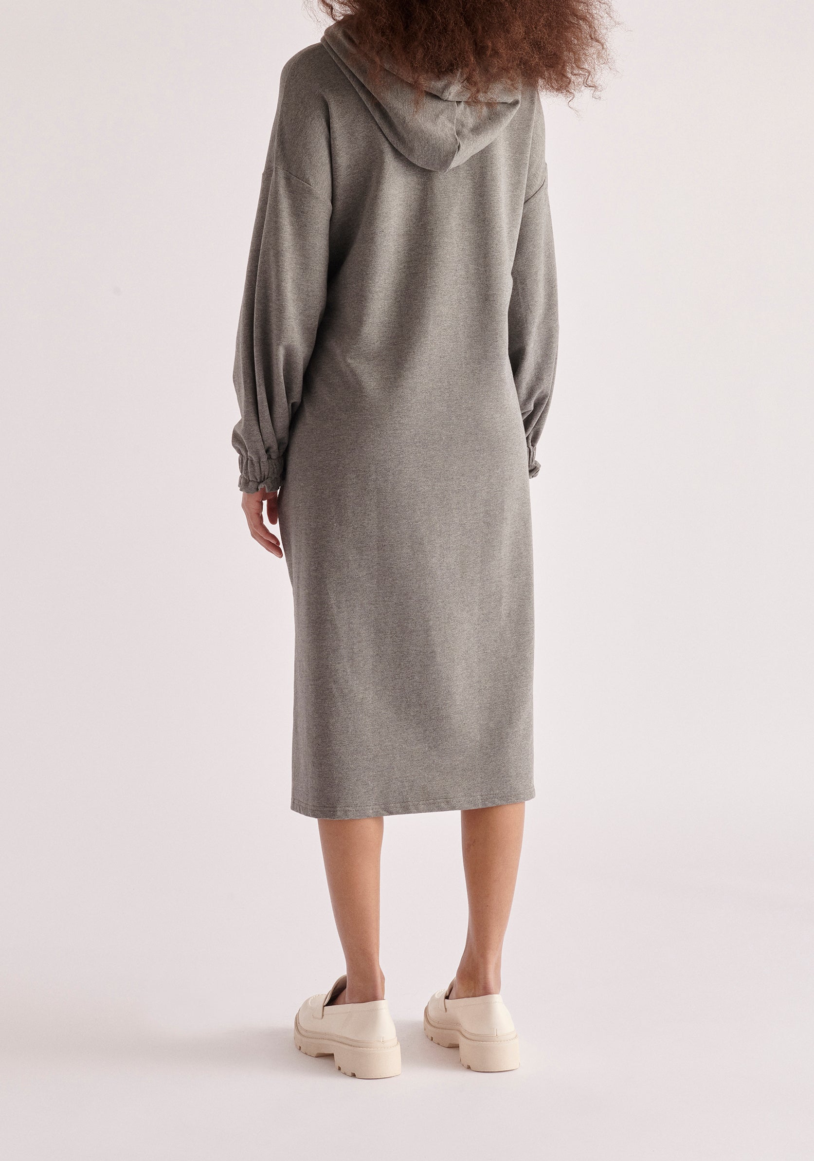 Paisie Belted Hoodie Dress in Grey Back