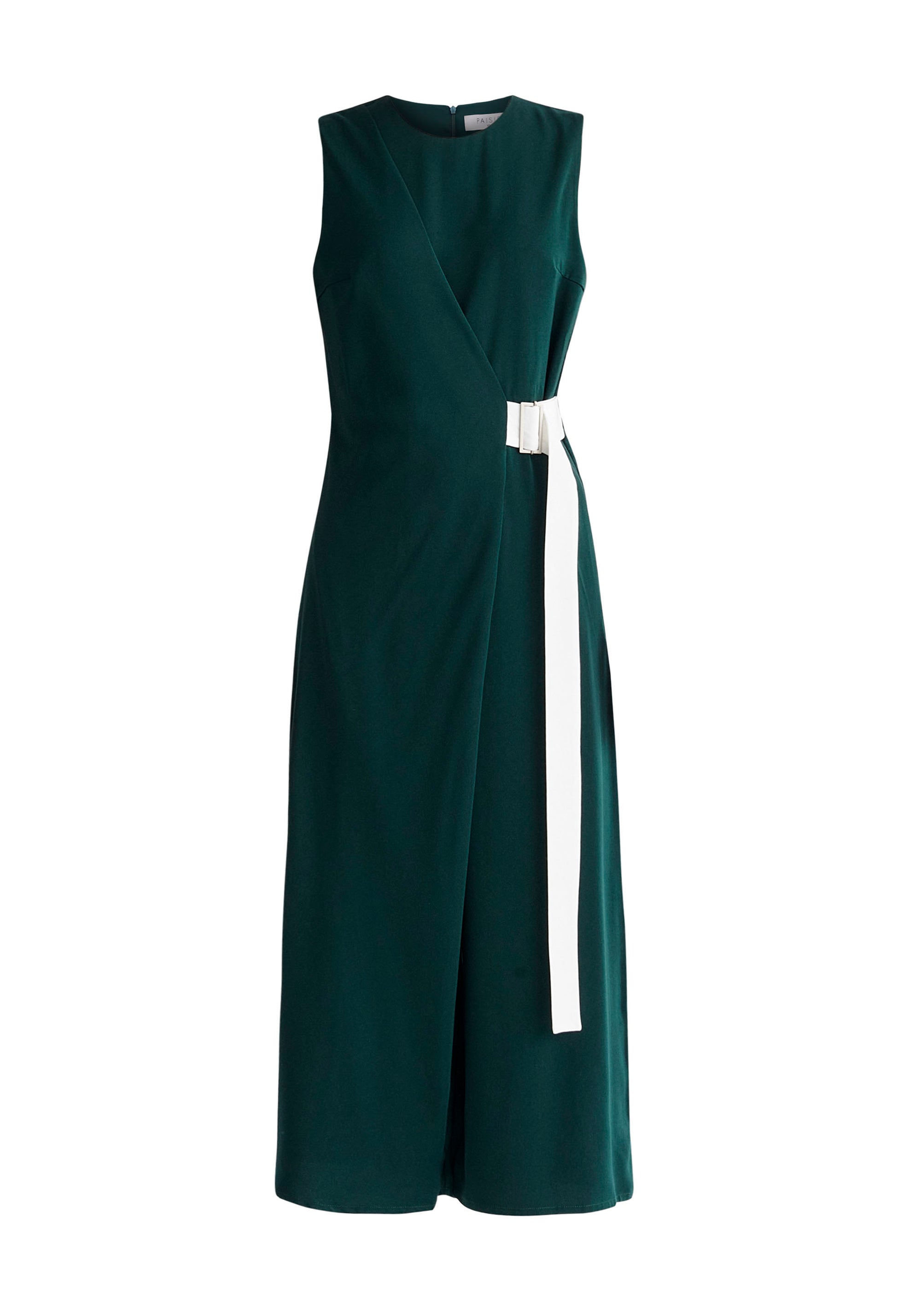 Paisie Wrap Jumpsuit with Belt in Dark Green and White Cut Out