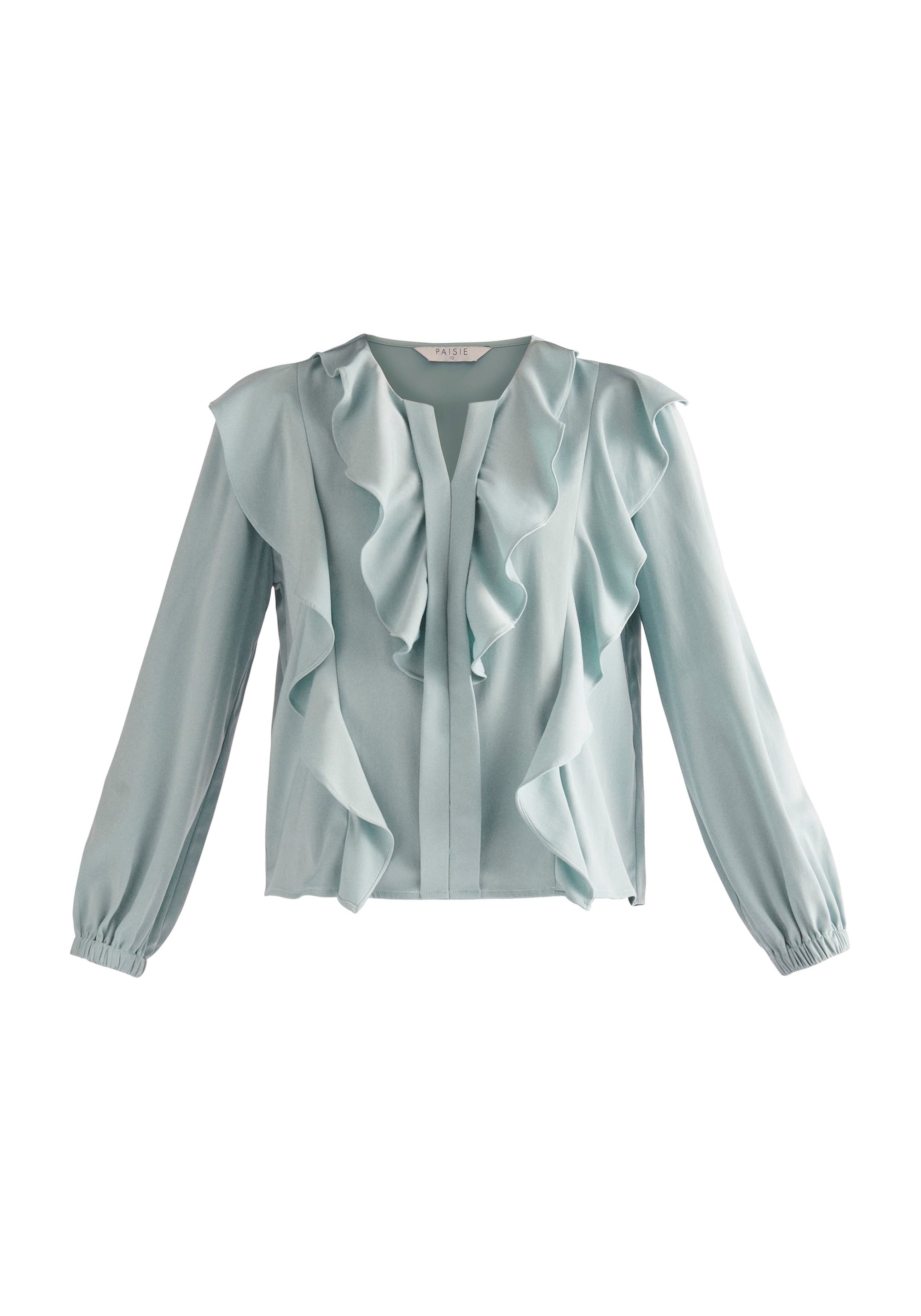 Paisie Double Ruffle Blouse in Teal Cut Out