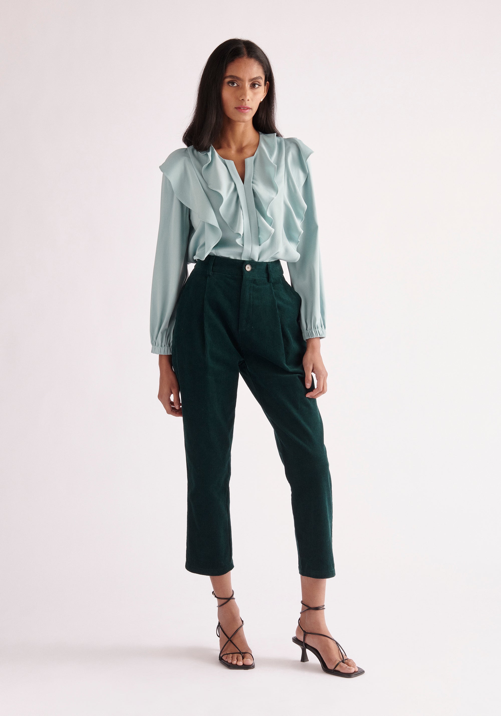 Paisie Double Ruffle Blouse in Teal