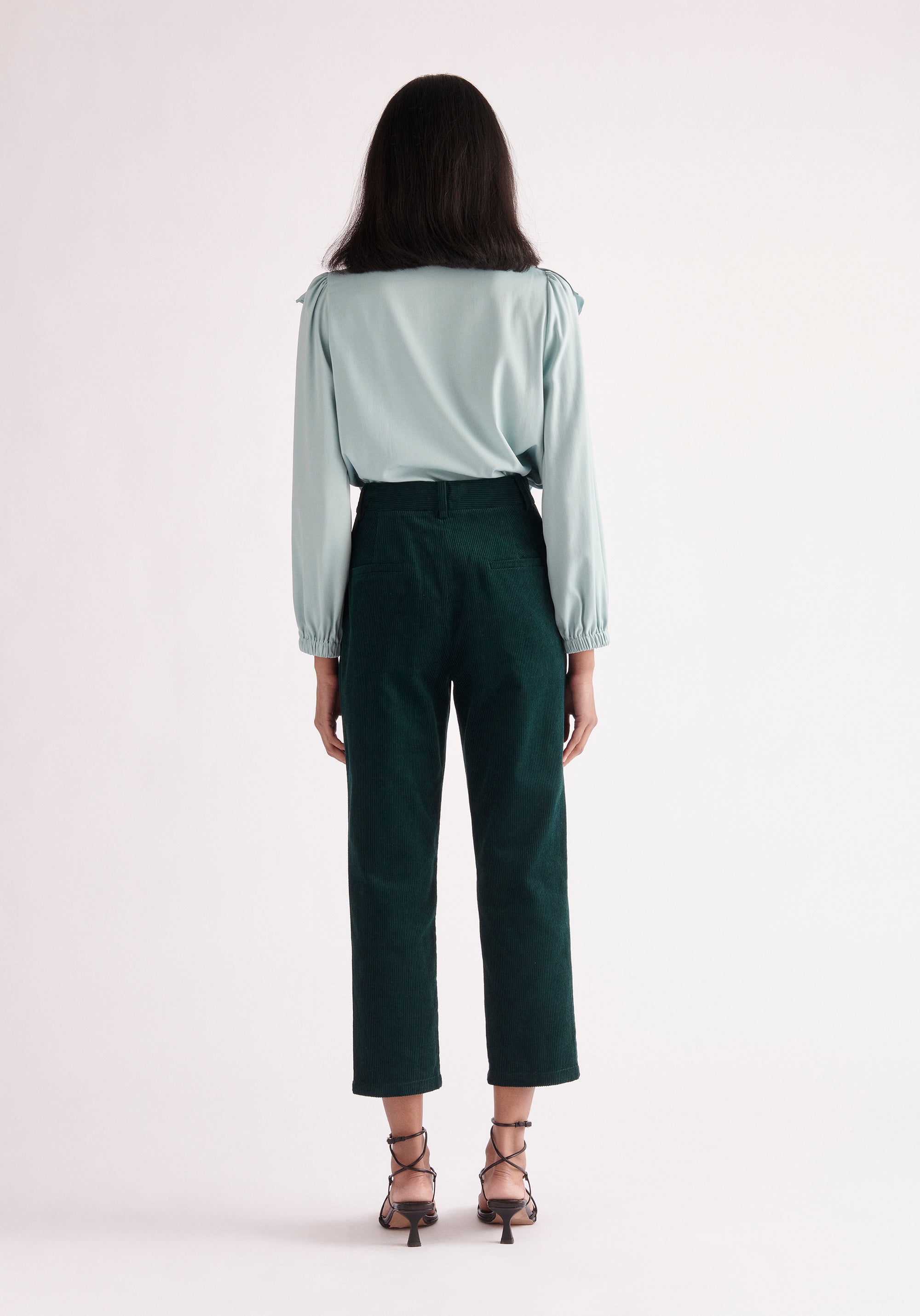 Paisie Double Ruffle Blouse in Teal Back