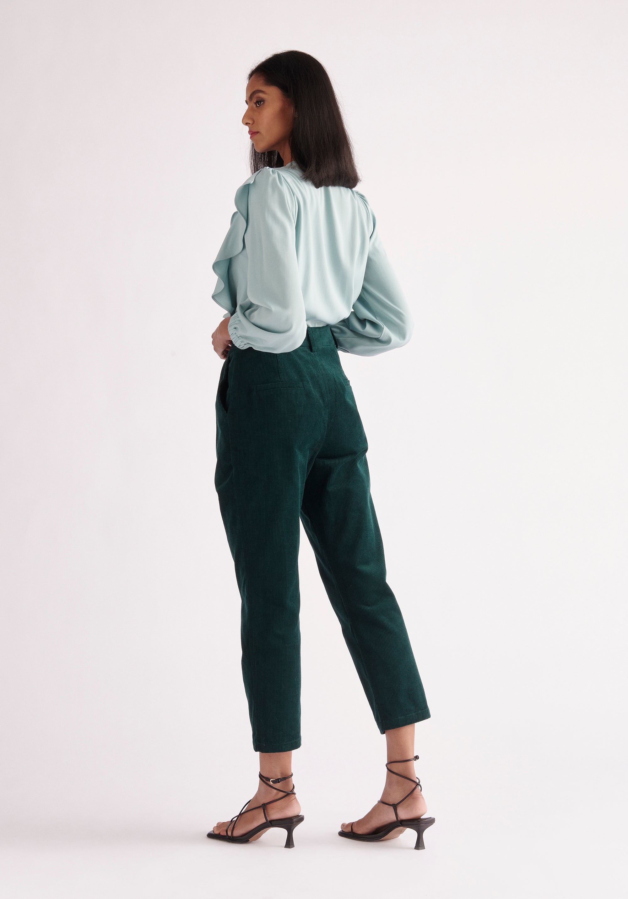 Paisie Double Ruffle Blouse in Teal Back