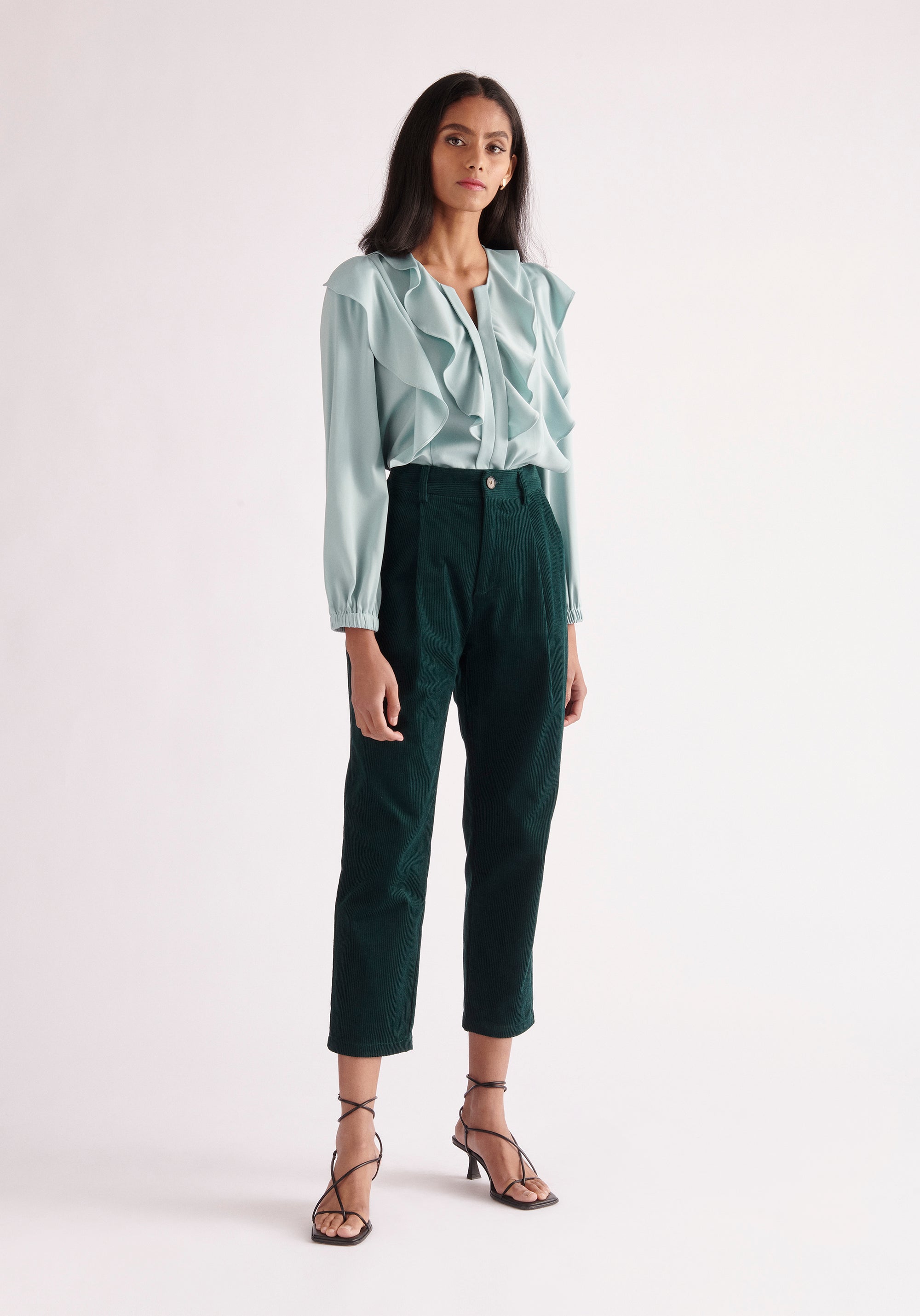 Paisie Double Ruffle Blouse in Teal