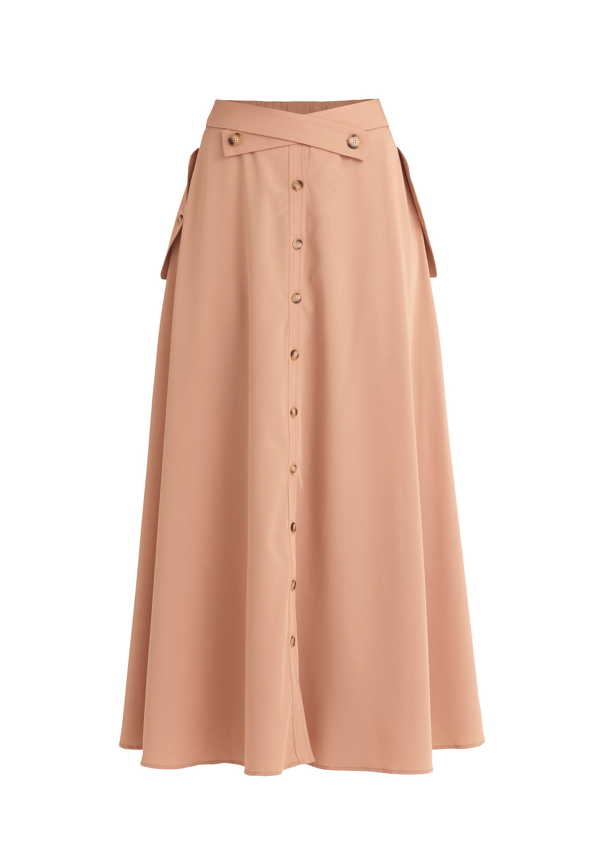 Paisie Maxi Button Skirt with Pockets in Tan Cut Out