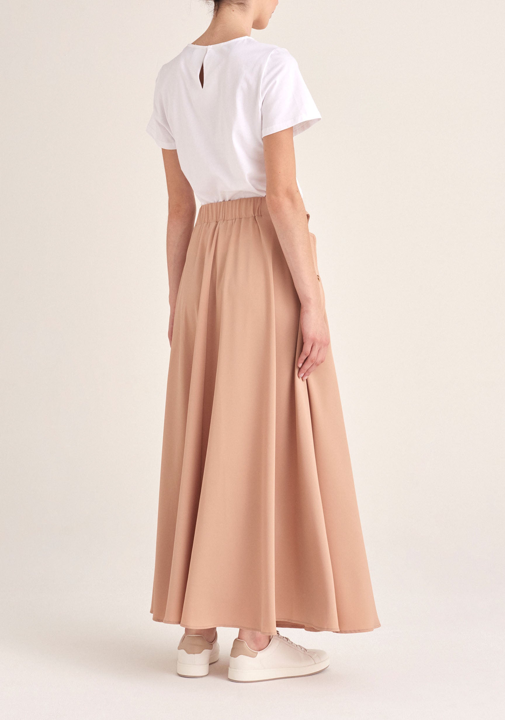 Paisie Maxi Button Skirt with Pockets in Tan Back
