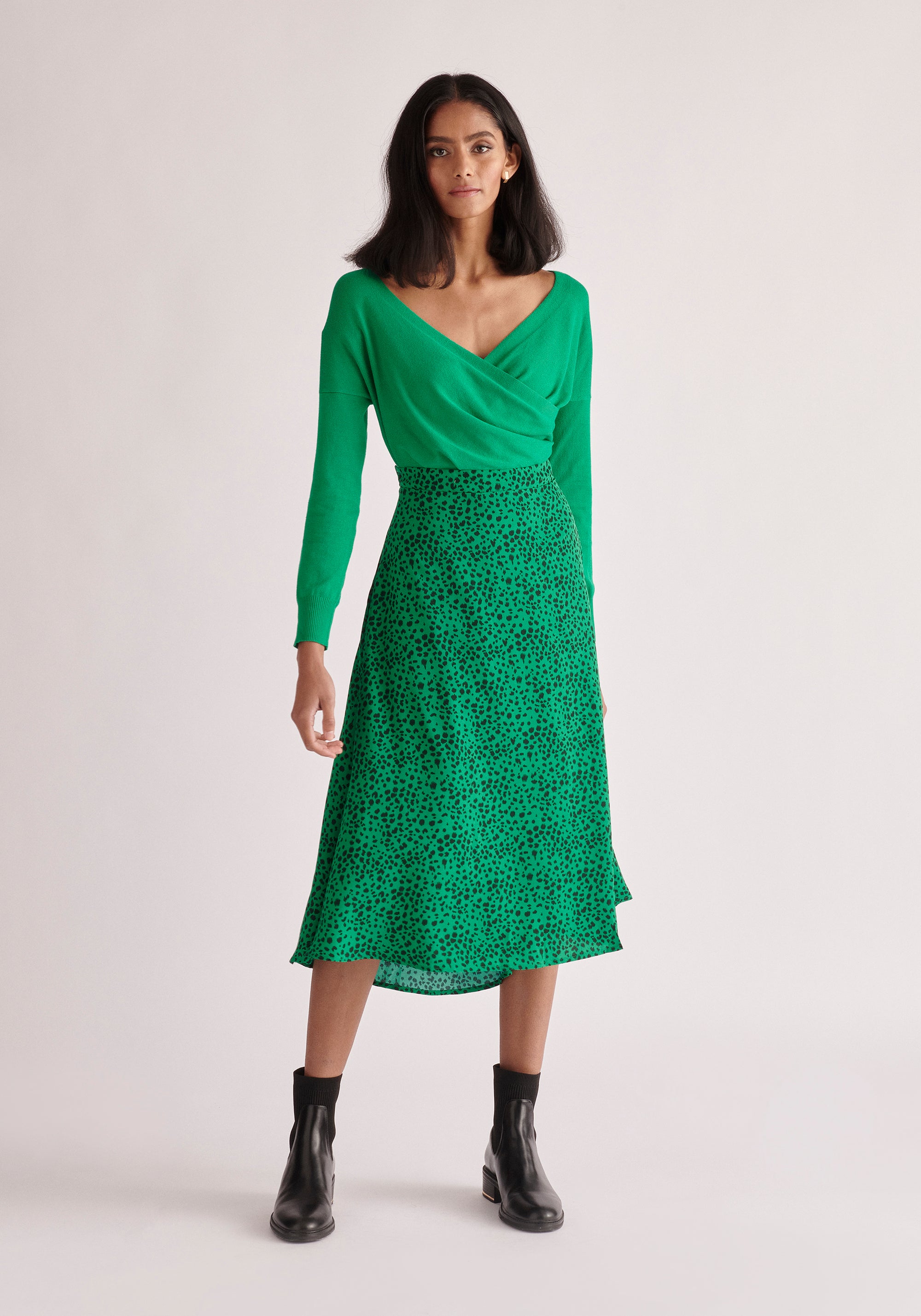 Paisie Dalmatian Print Midi Skirt in Green