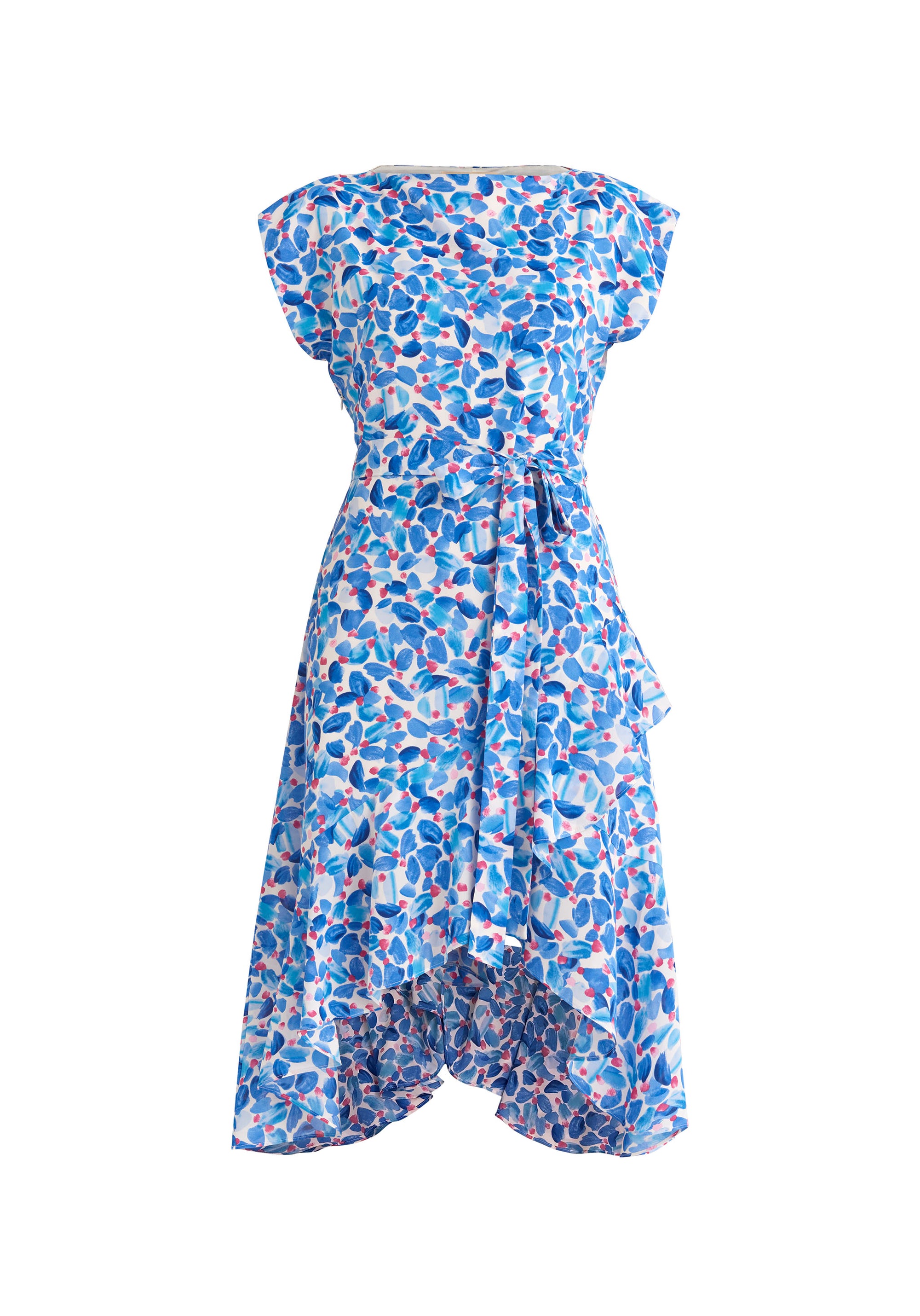 Paisie Belted Floral Boat Neck Dress in Blue Cut Out