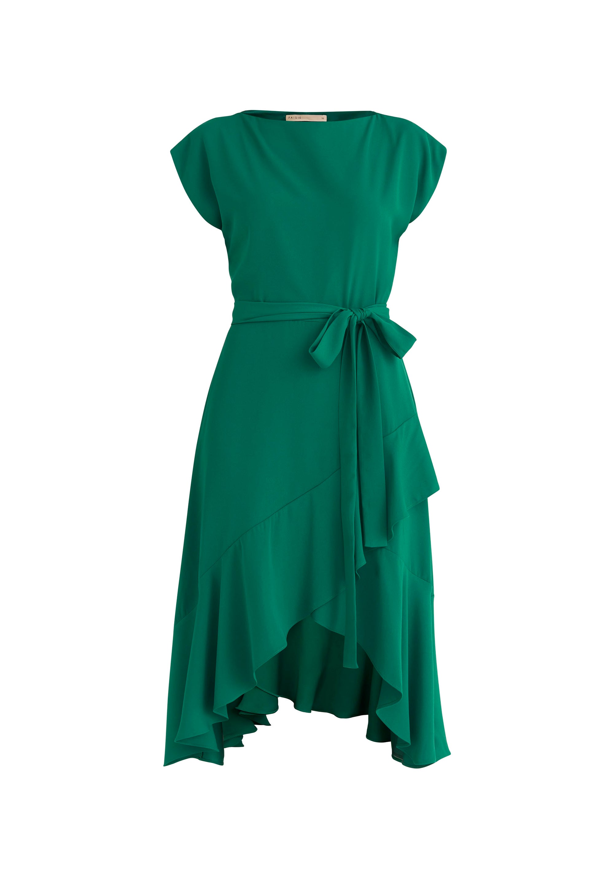 Paisie Belted Boat Neck Dress in Green Cut Out