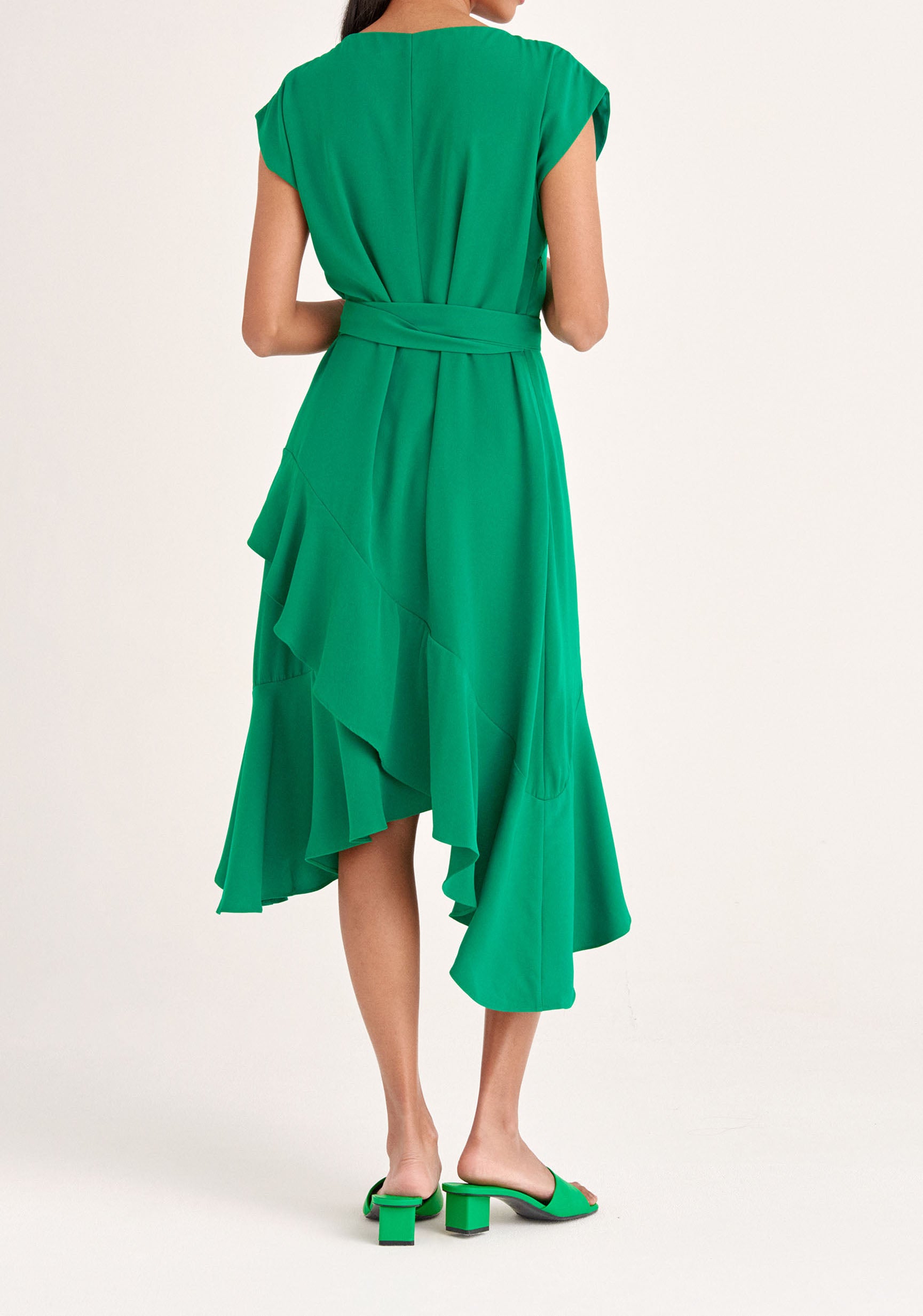 Paisie Belted Boat Neck Dress in Green Back