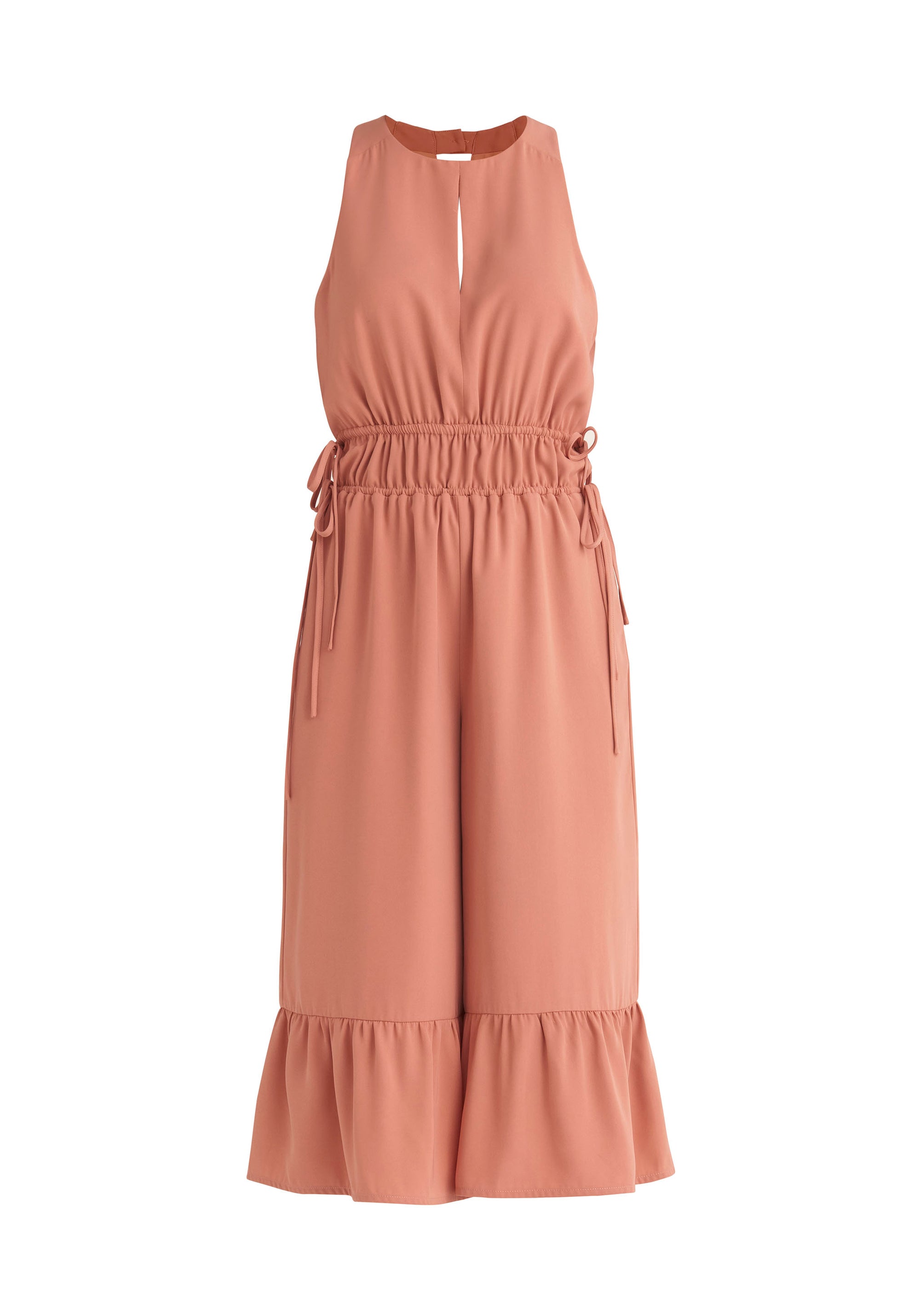 Paisie Drawstring Halterneck Culotte Jumpsuit in Pink Cut Out