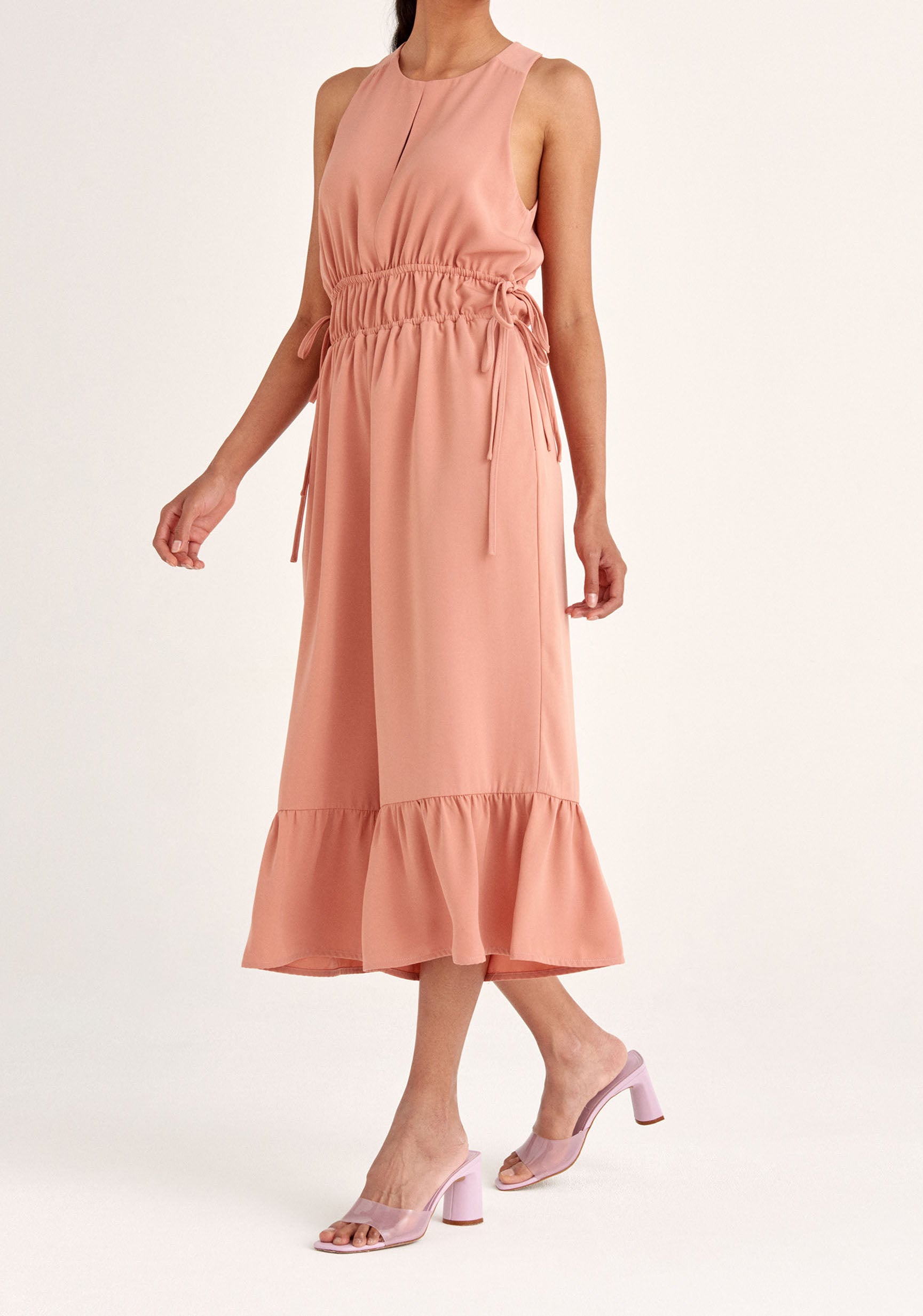 Paisie Drawstring Halterneck Culotte Jumpsuit in Pink