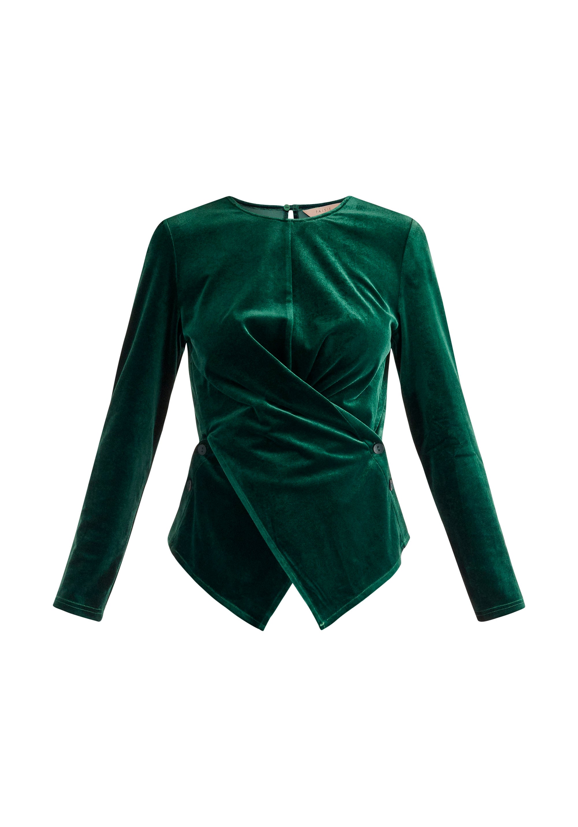 Paisie Draped Velvet Top in Dark Green Cut Out