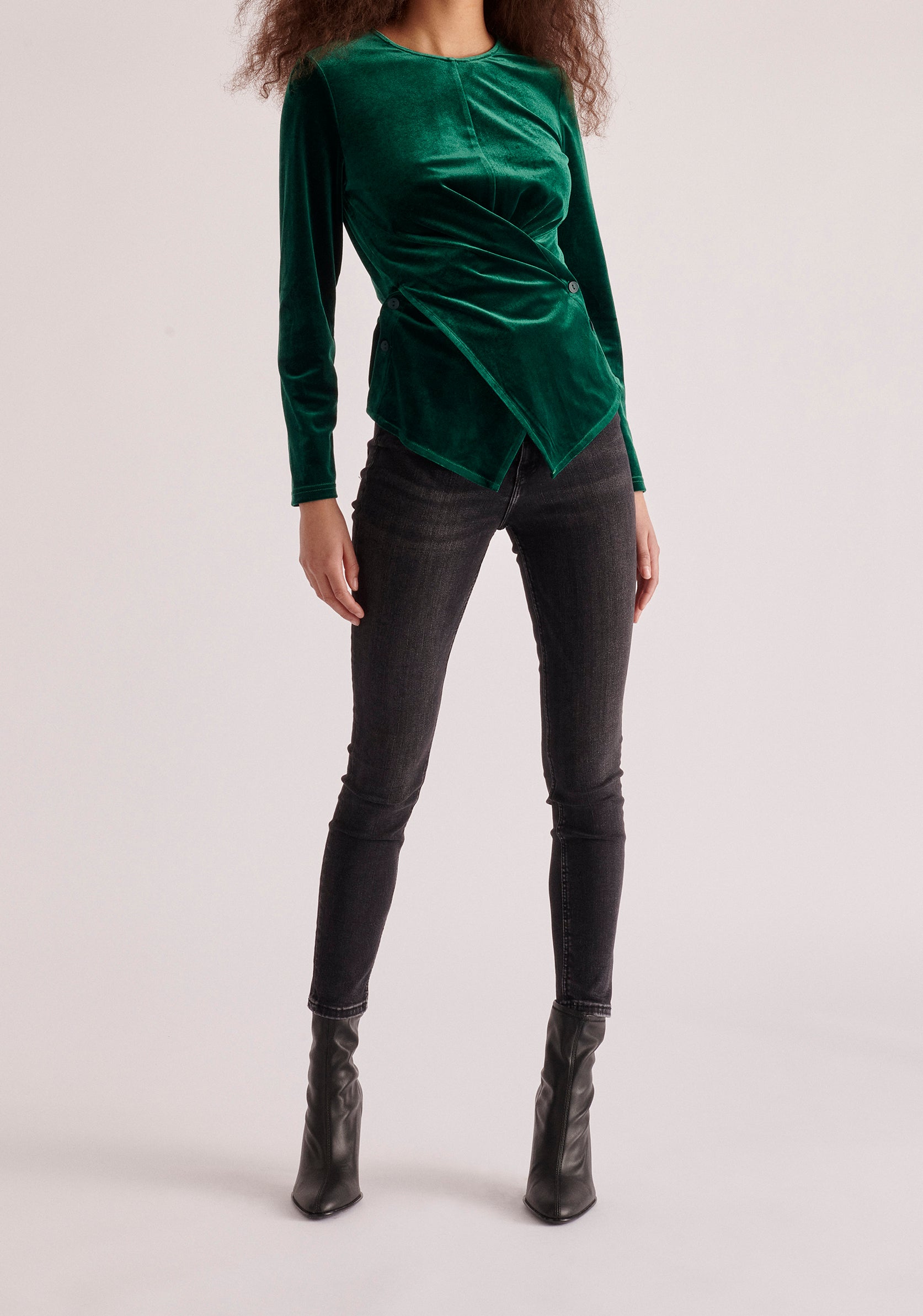 Paisie Draped Velvet Top in Dark Green