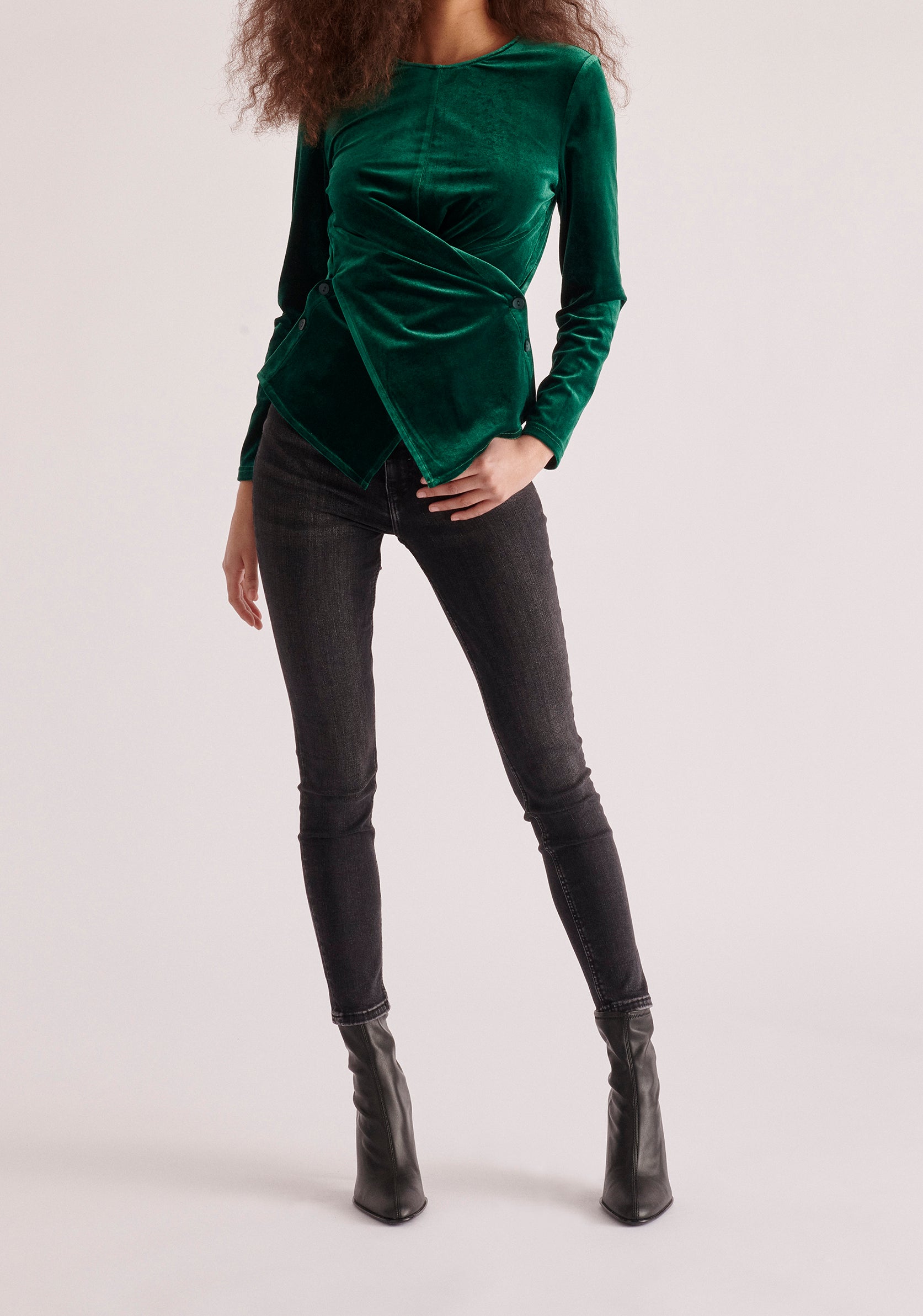 Paisie Draped Velvet Top in Dark Green