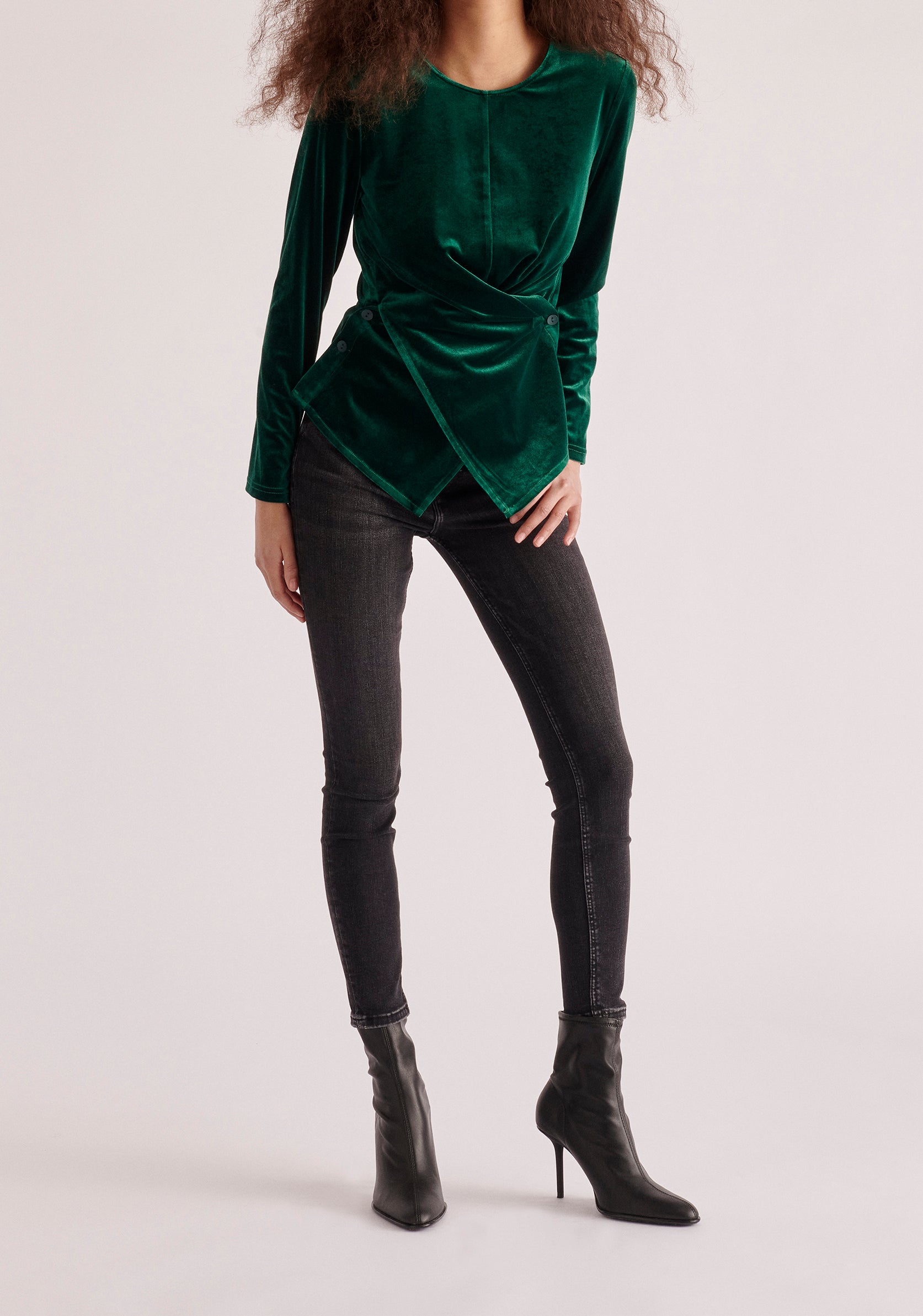 Paisie Draped Velvet Top in Dark Green