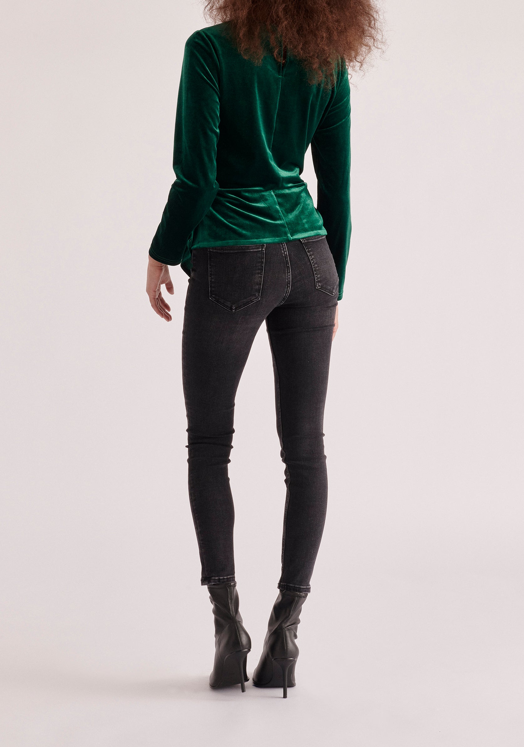 Paisie Draped Velvet Top in Dark Green Back