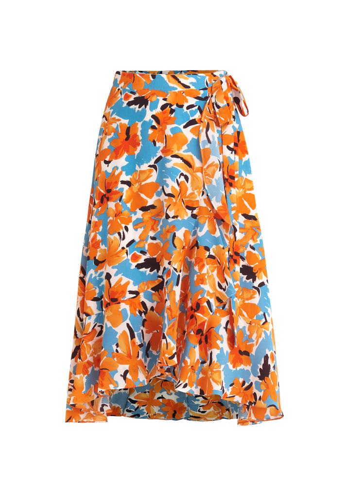 Floral Wrap Skirt With Frills In Orange Skirts Paisie
