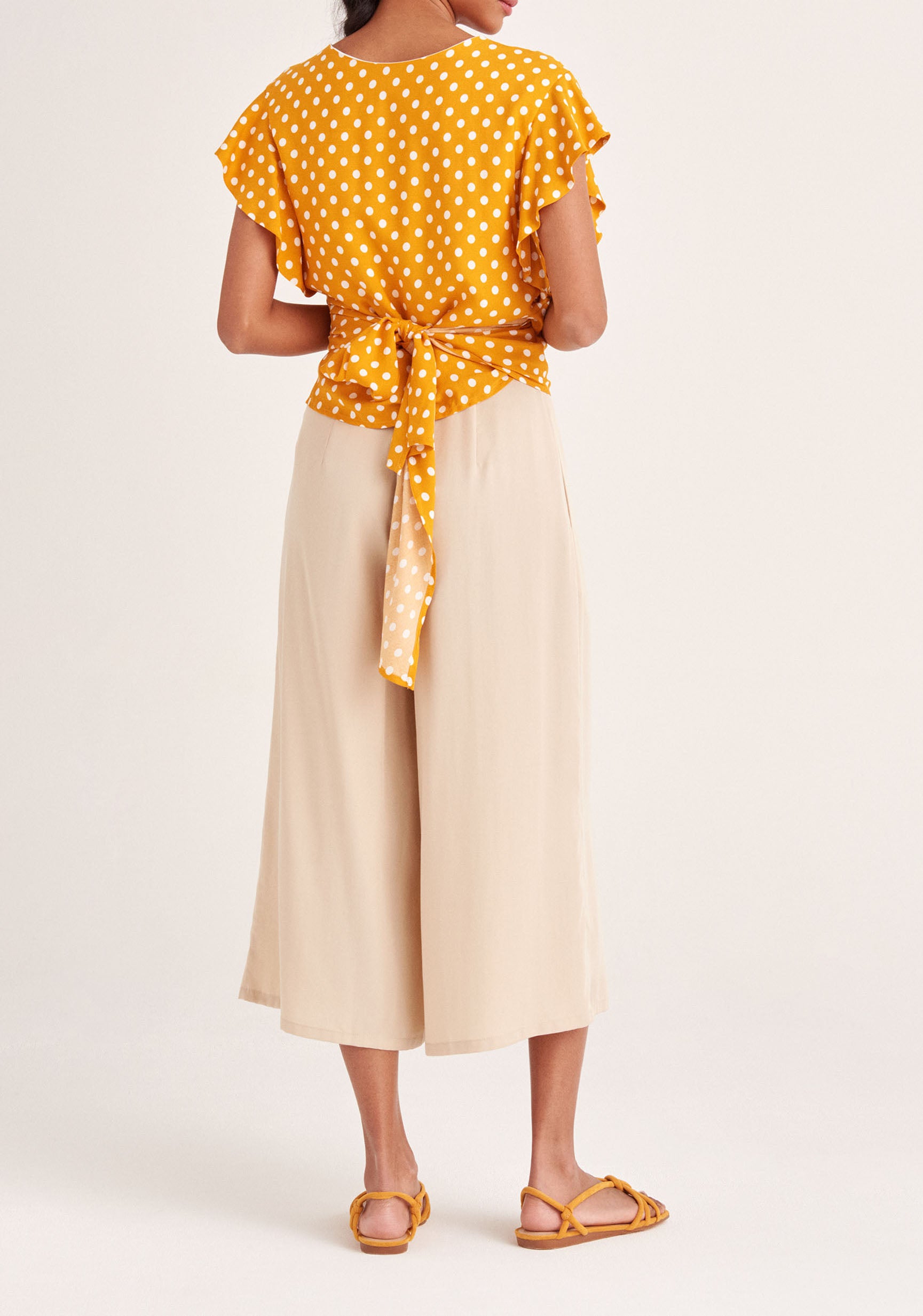 Paisie Polka Dot Two-Way Top in Yellow and White Back