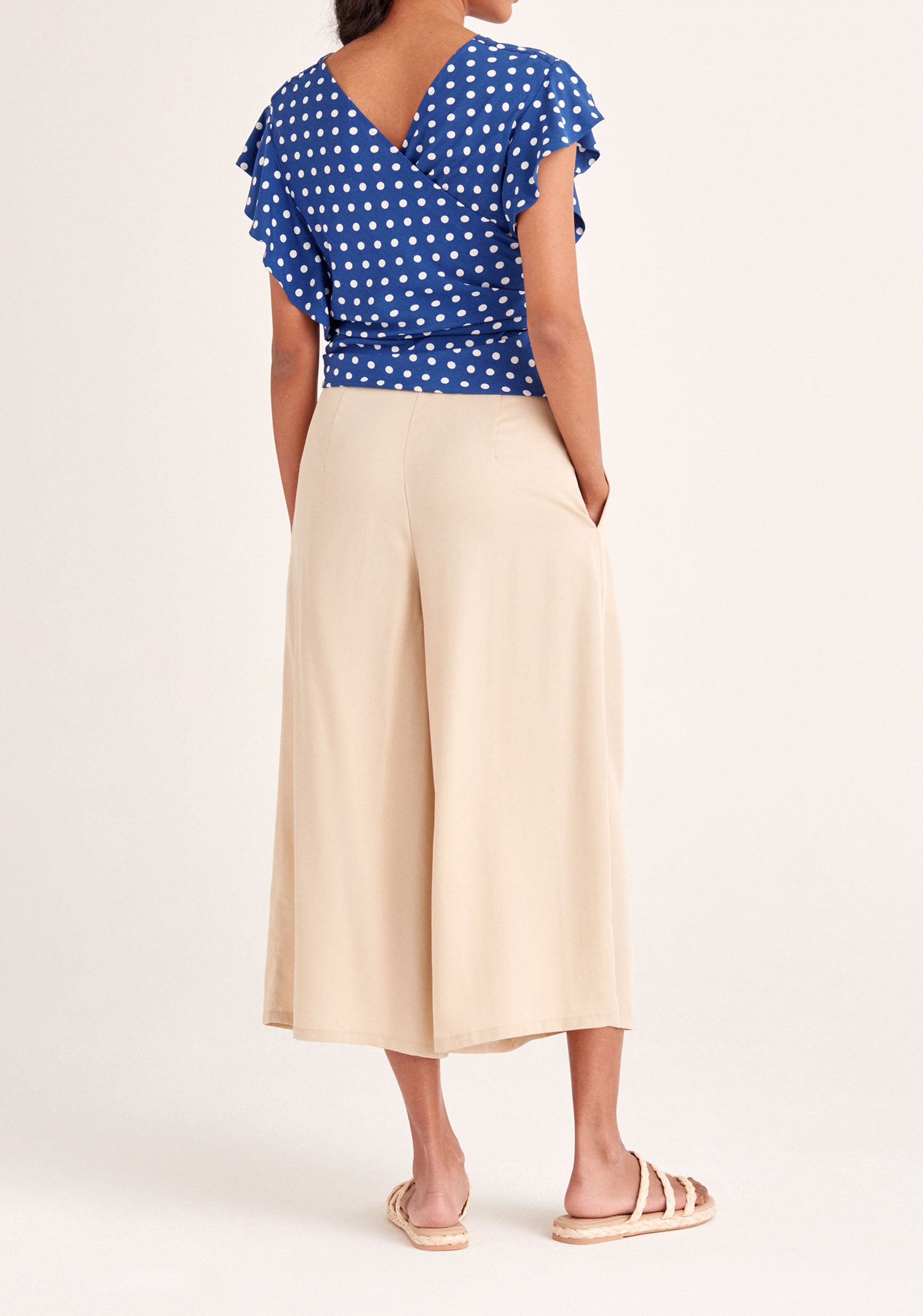 Paisie Polka Dot Two-Way Top in Dark Blue and White Back