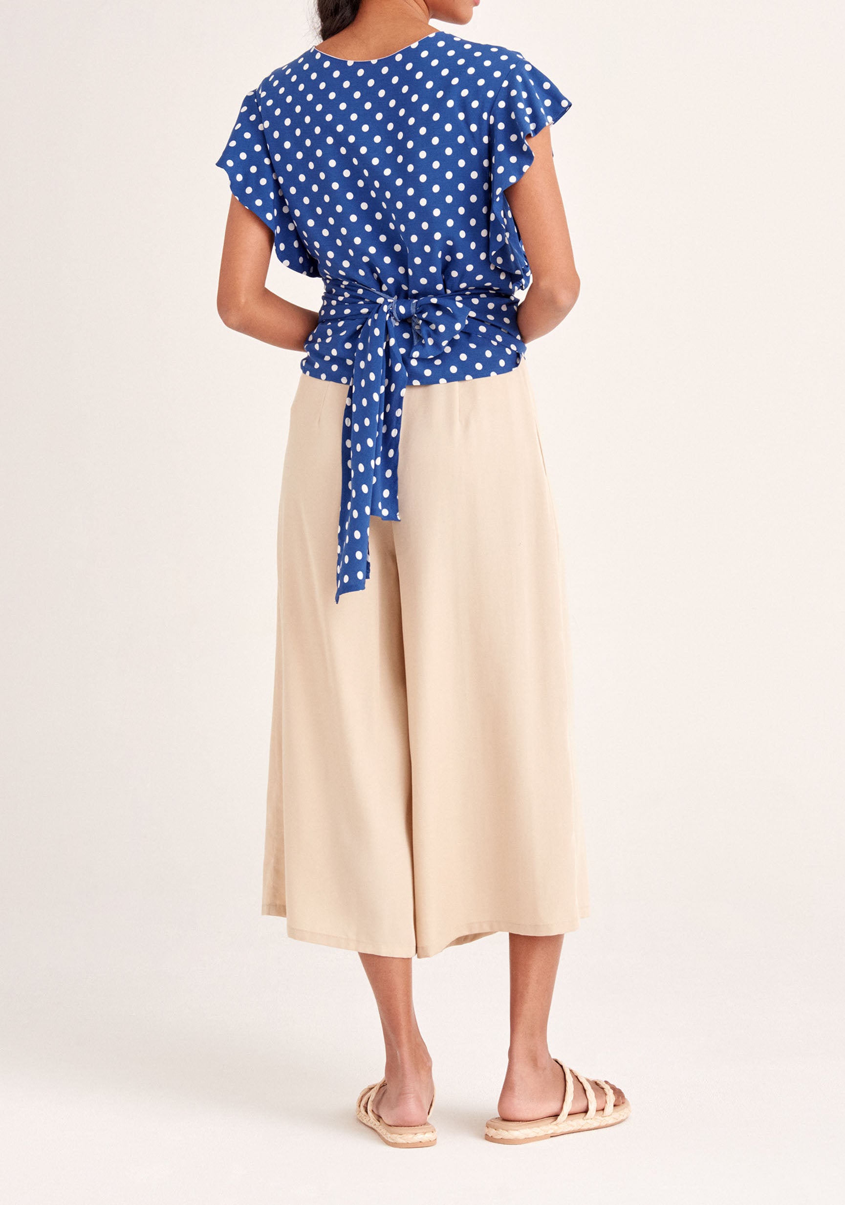 Paisie Polka Dot Two-Way Top in Dark Blue and White Back
