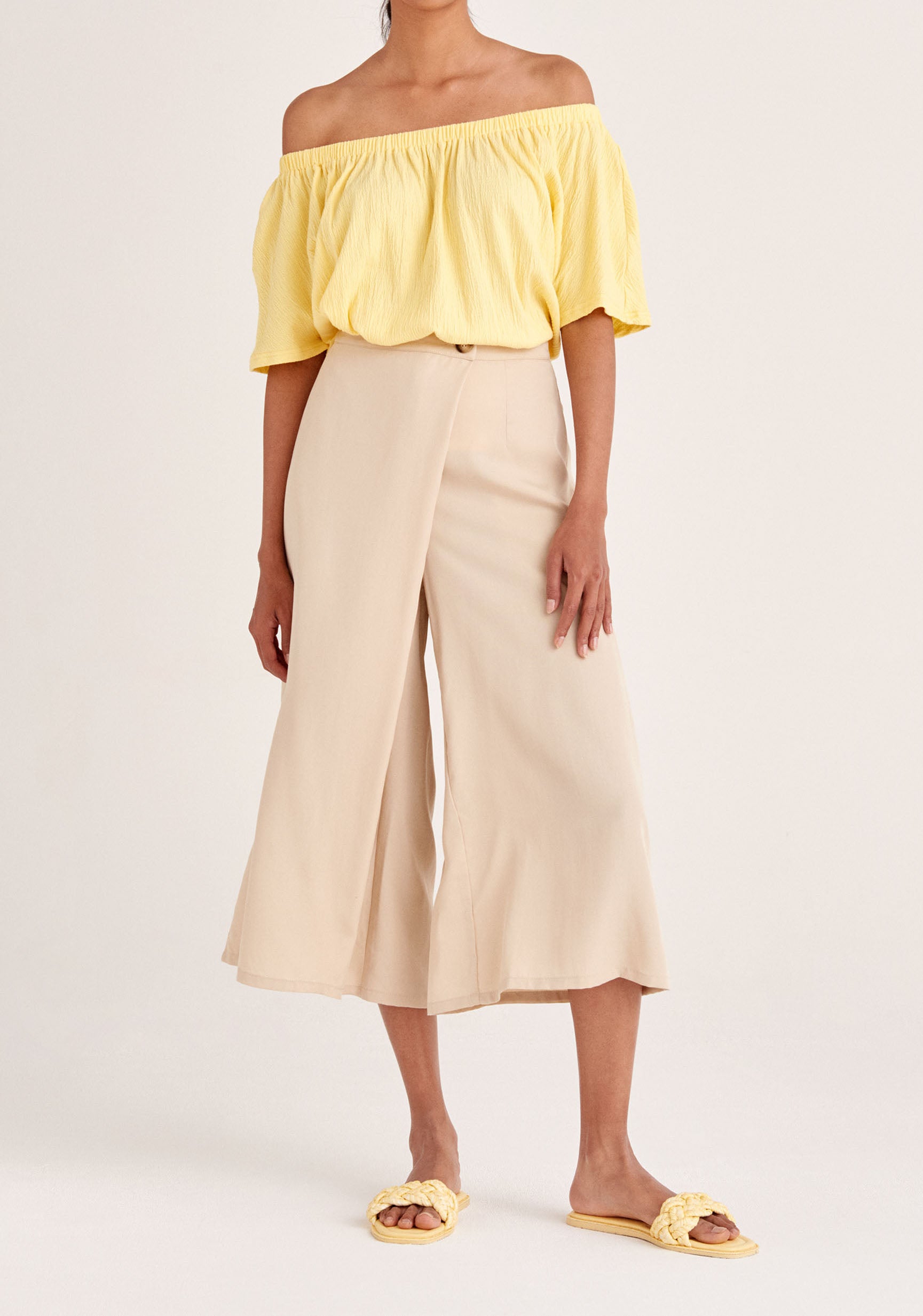 Paisie Tencel Wrap Culottes in Beige