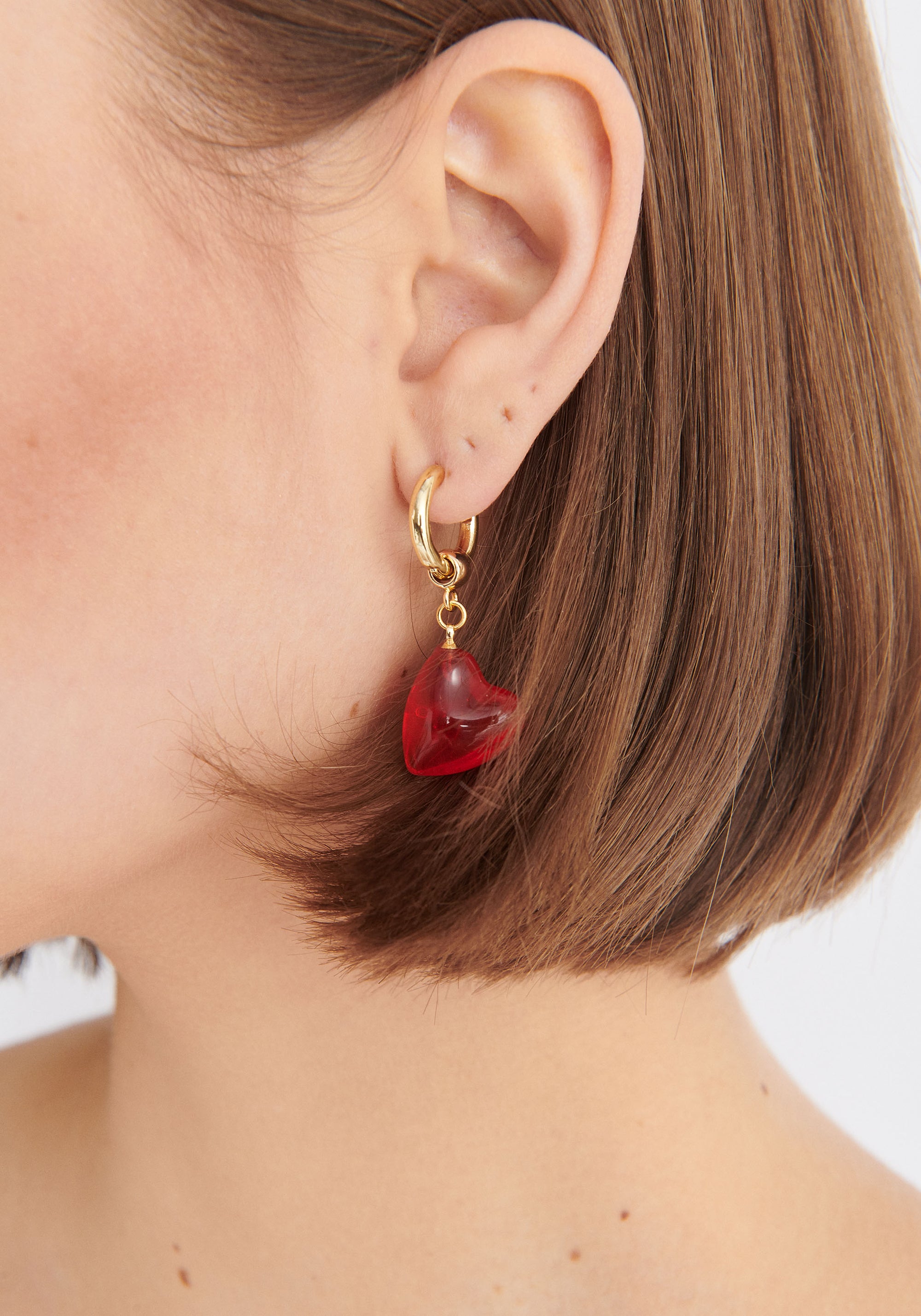 Paisie Dangling Heart Earrings Close Up