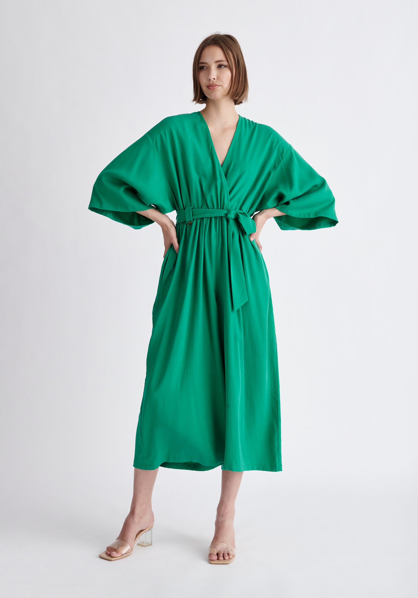 Lyocell Kimono Jumpsuit in Green | Jumpsuits | Paisie