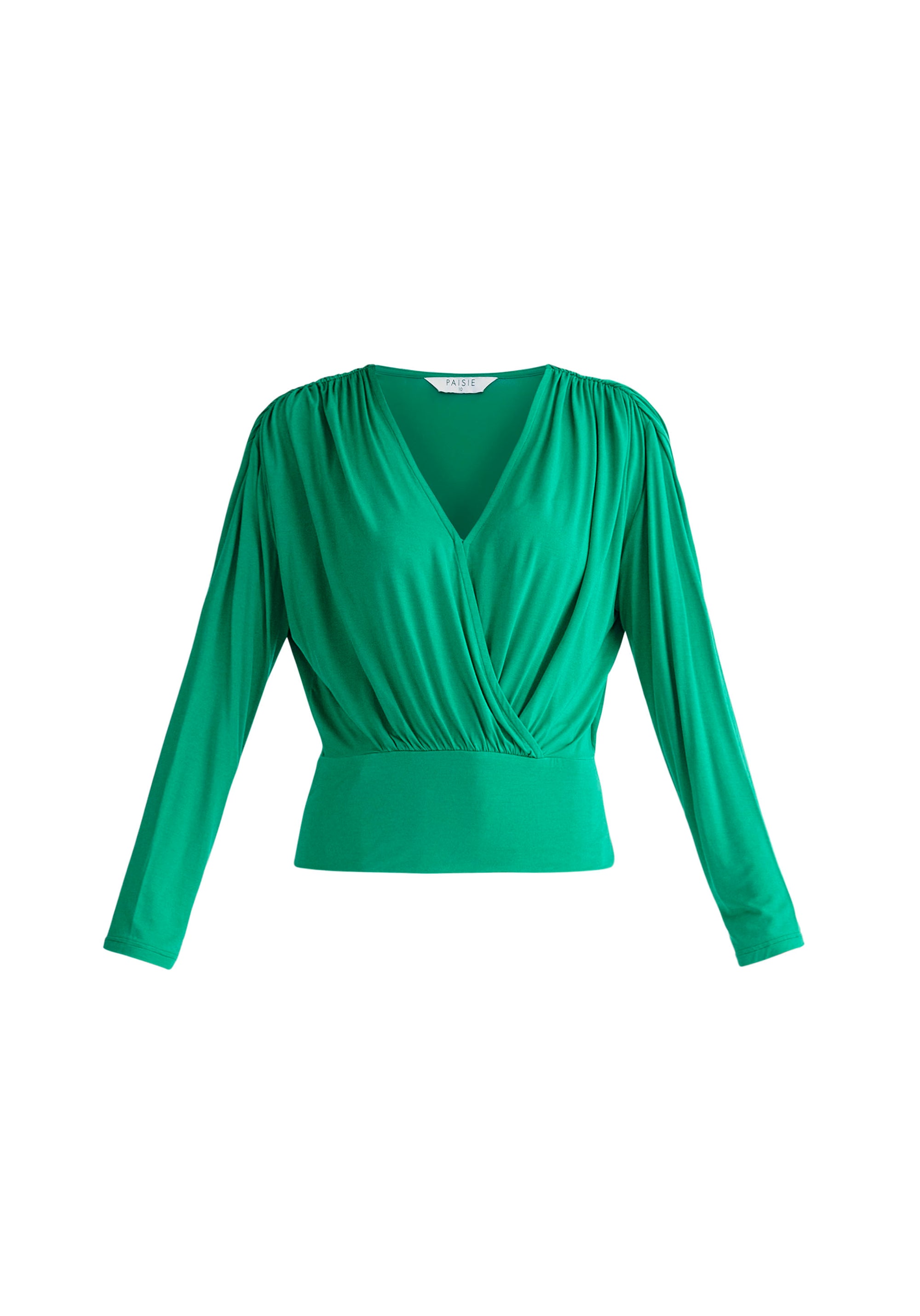 Paisie Draped Wrap Jersey Top in Green Cut Out