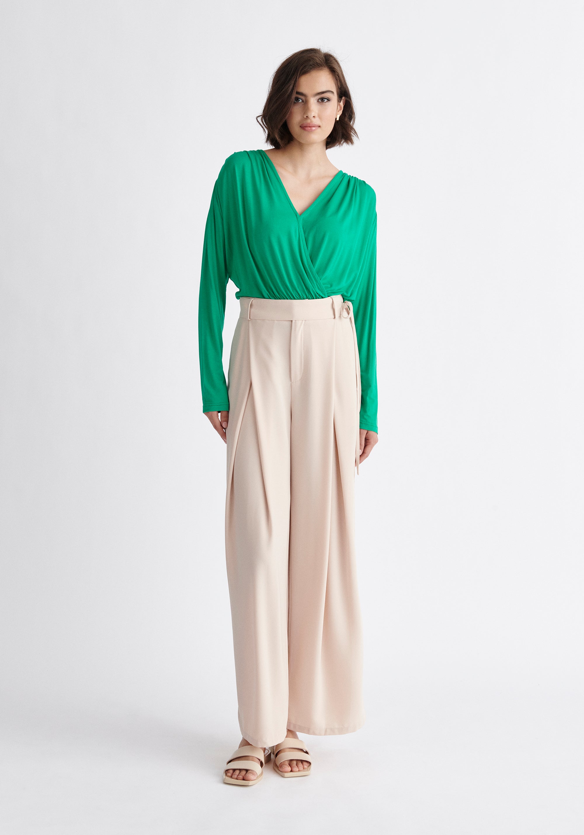 Paisie Draped Wrap Jersey Top in Green