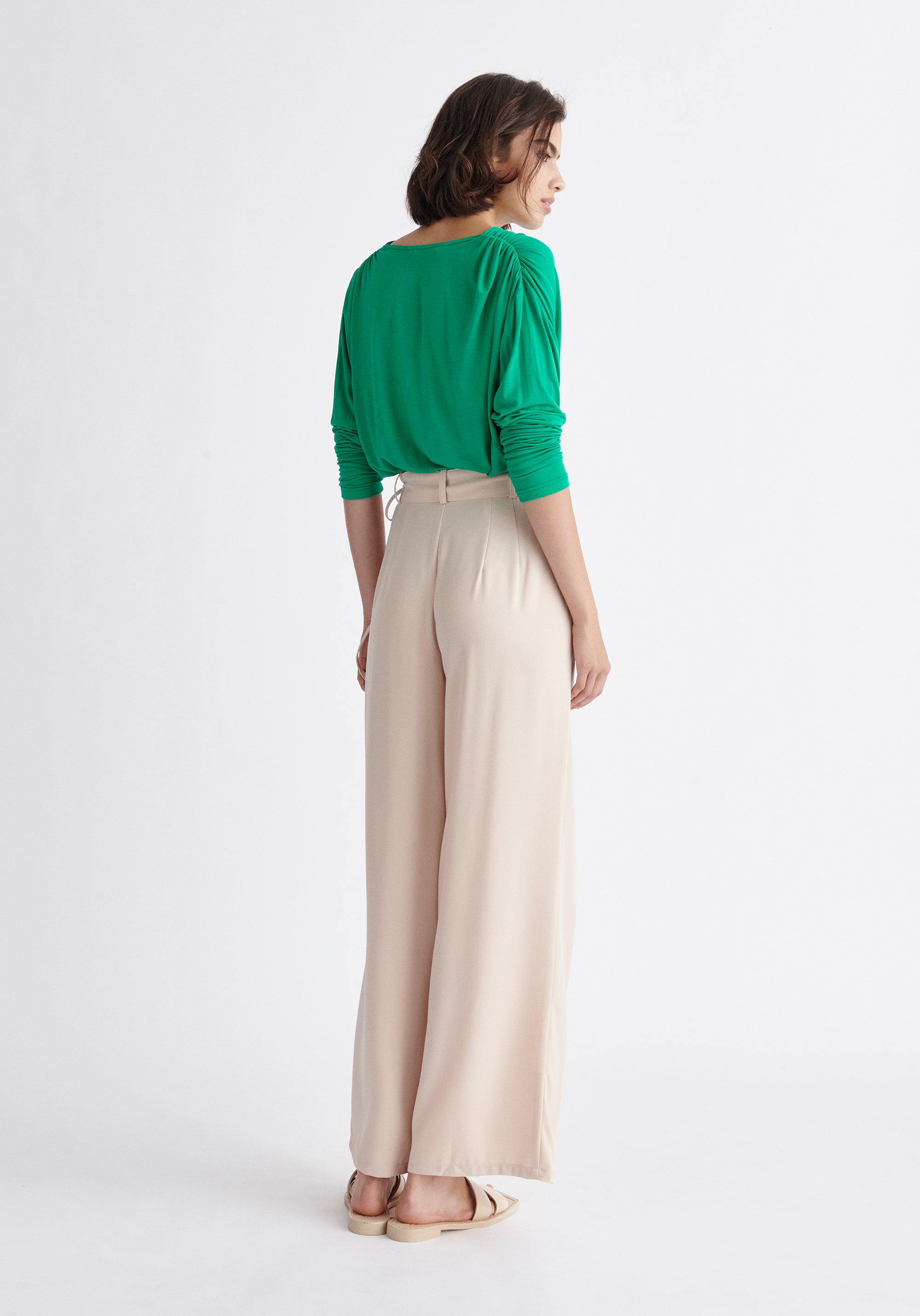 Paisie Draped Wrap Jersey Top in Green Back
