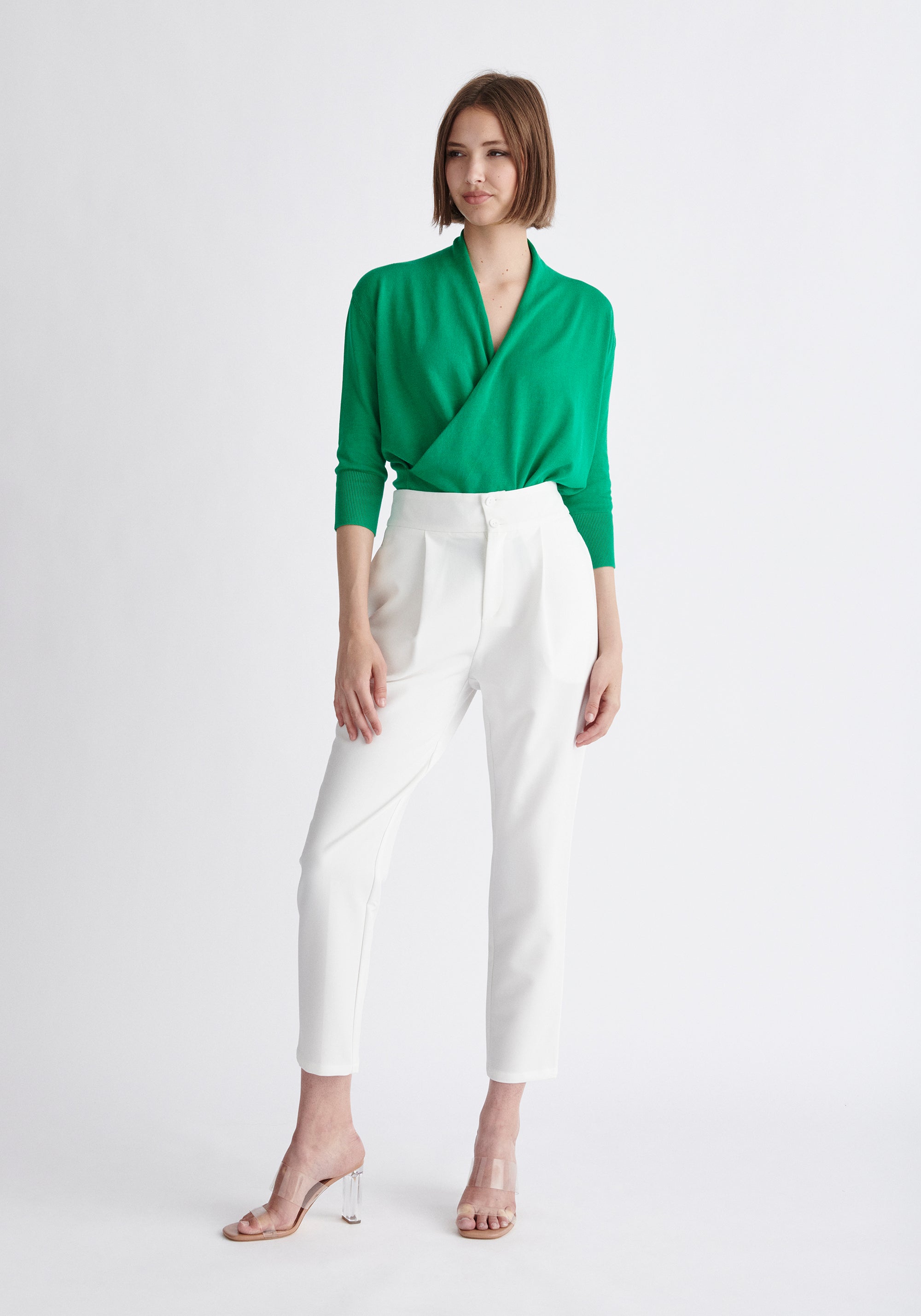 Paisie Waist Tie Peg Leg Trousers in White