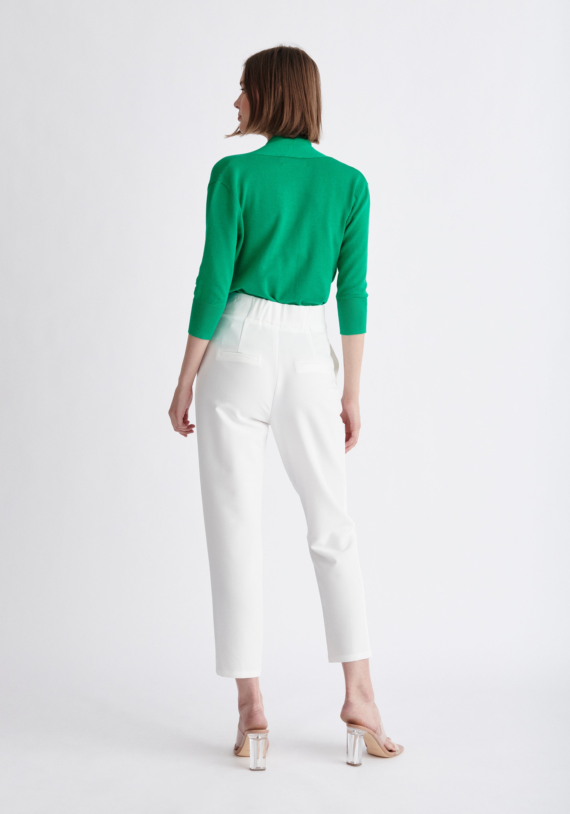  Paisie Waist Tie Peg Leg Trousers in White Back