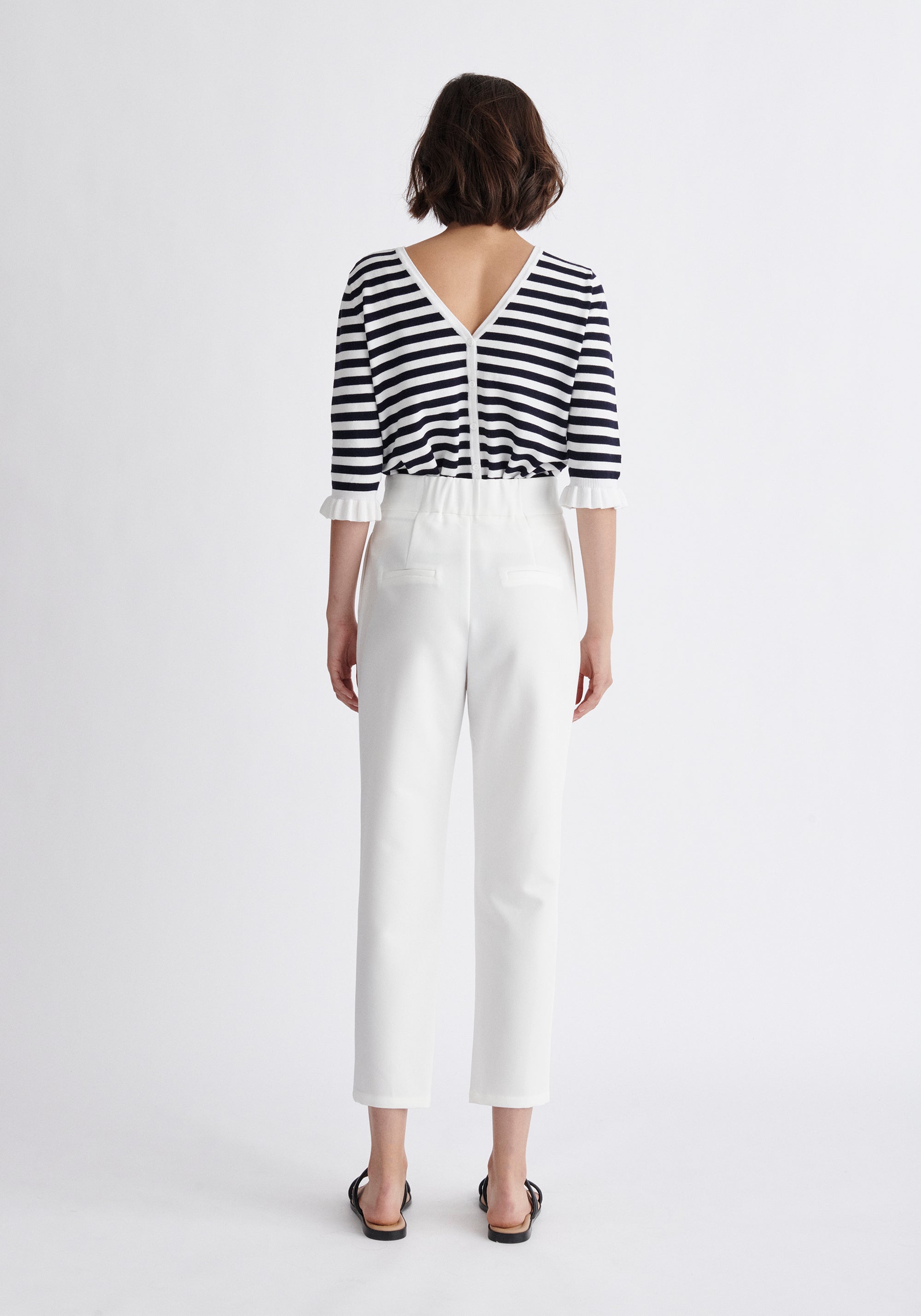 Paisie Waist Tie Peg Leg Trousers in White Back