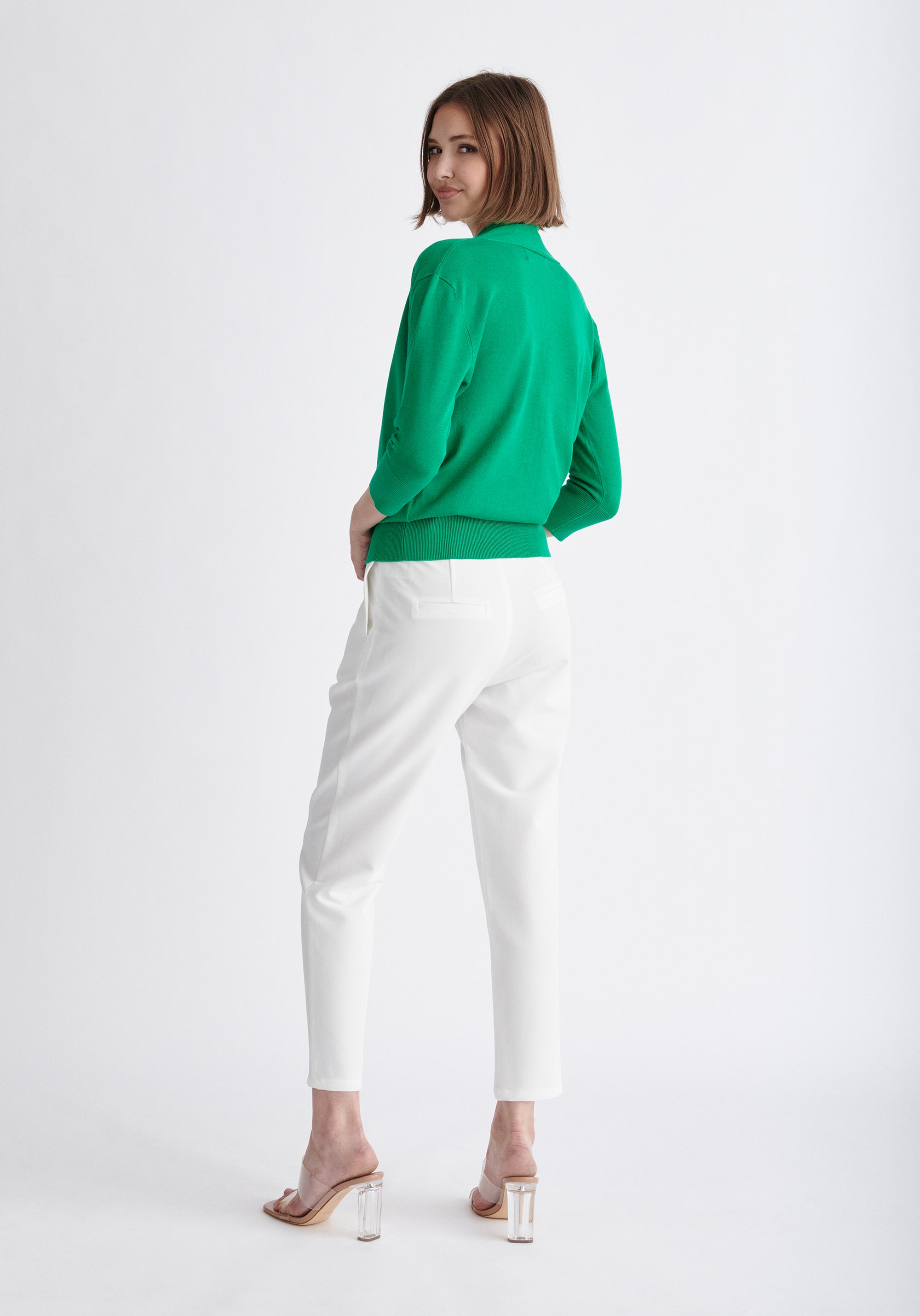 Paisie Waist Tie Peg Leg Trousers in White Back
