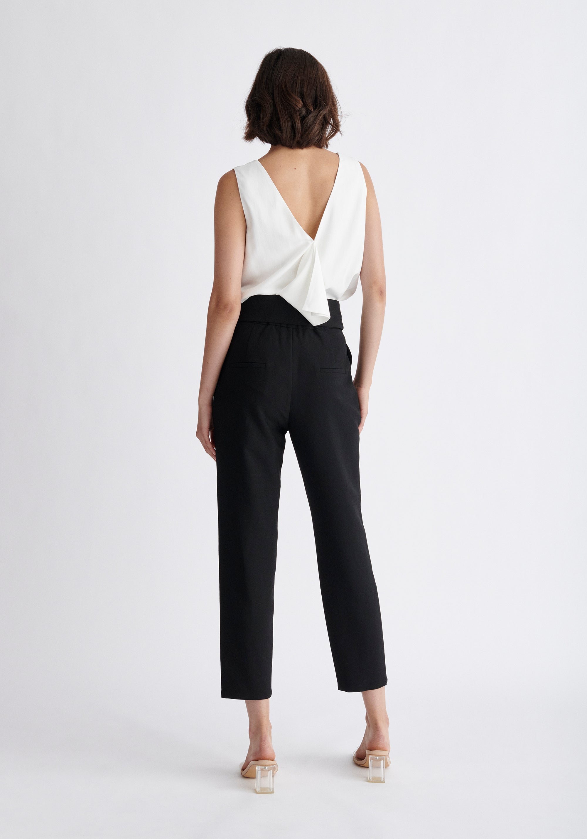 Paisie Waist Tie Peg Leg Trousers in Navy Back