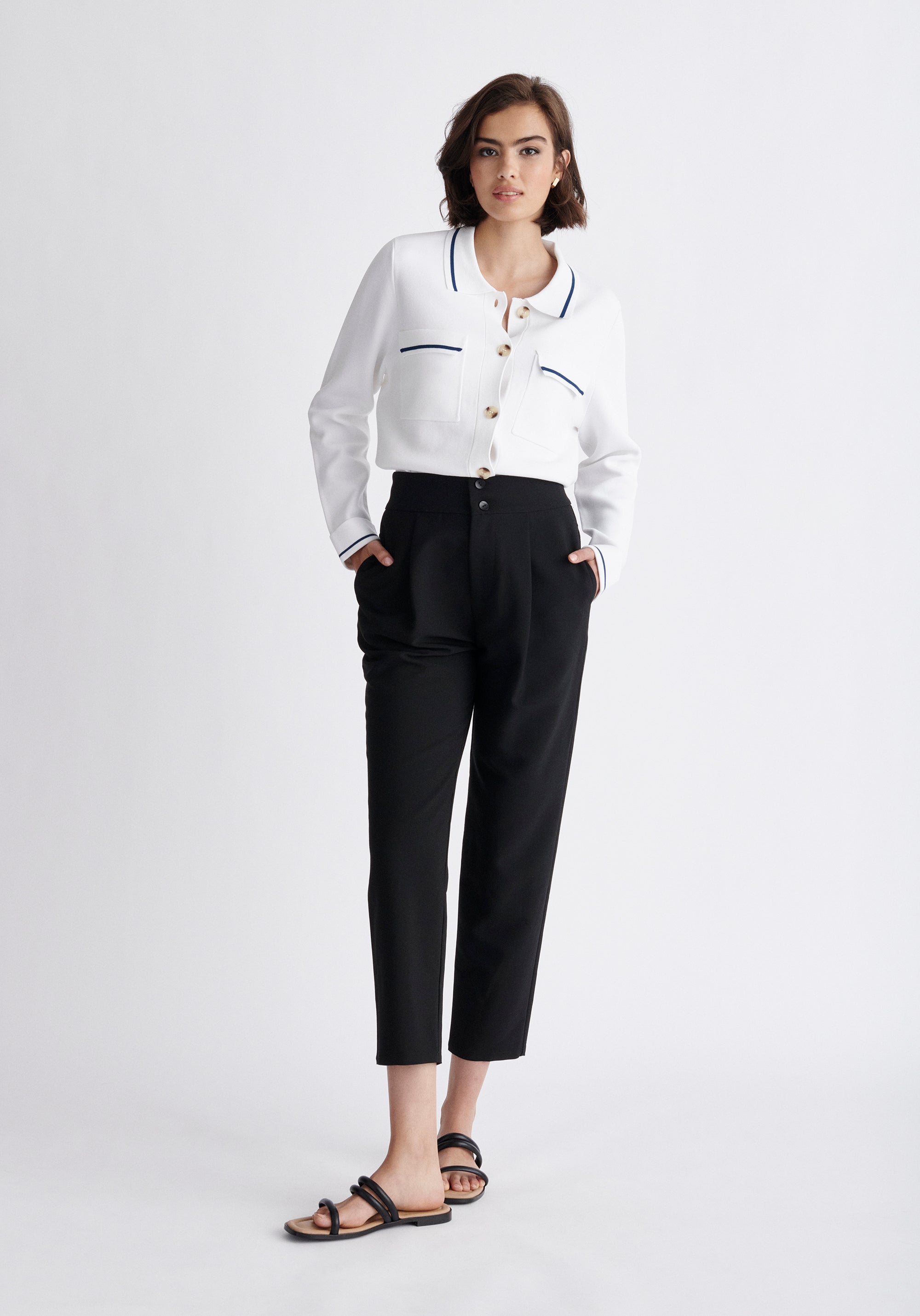 Paisie Waist Tie Peg Leg Trousers in Navy