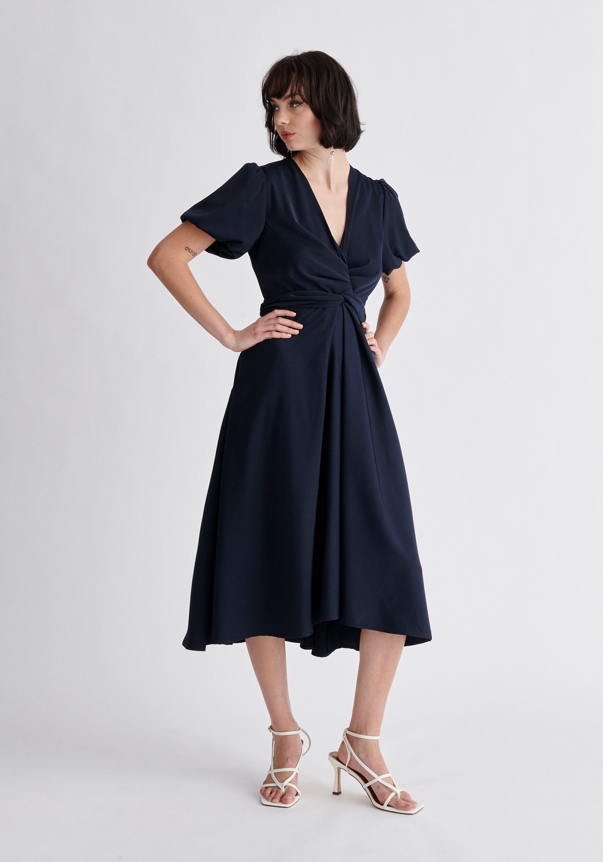 Paisie Midi Twist Dress in Navy