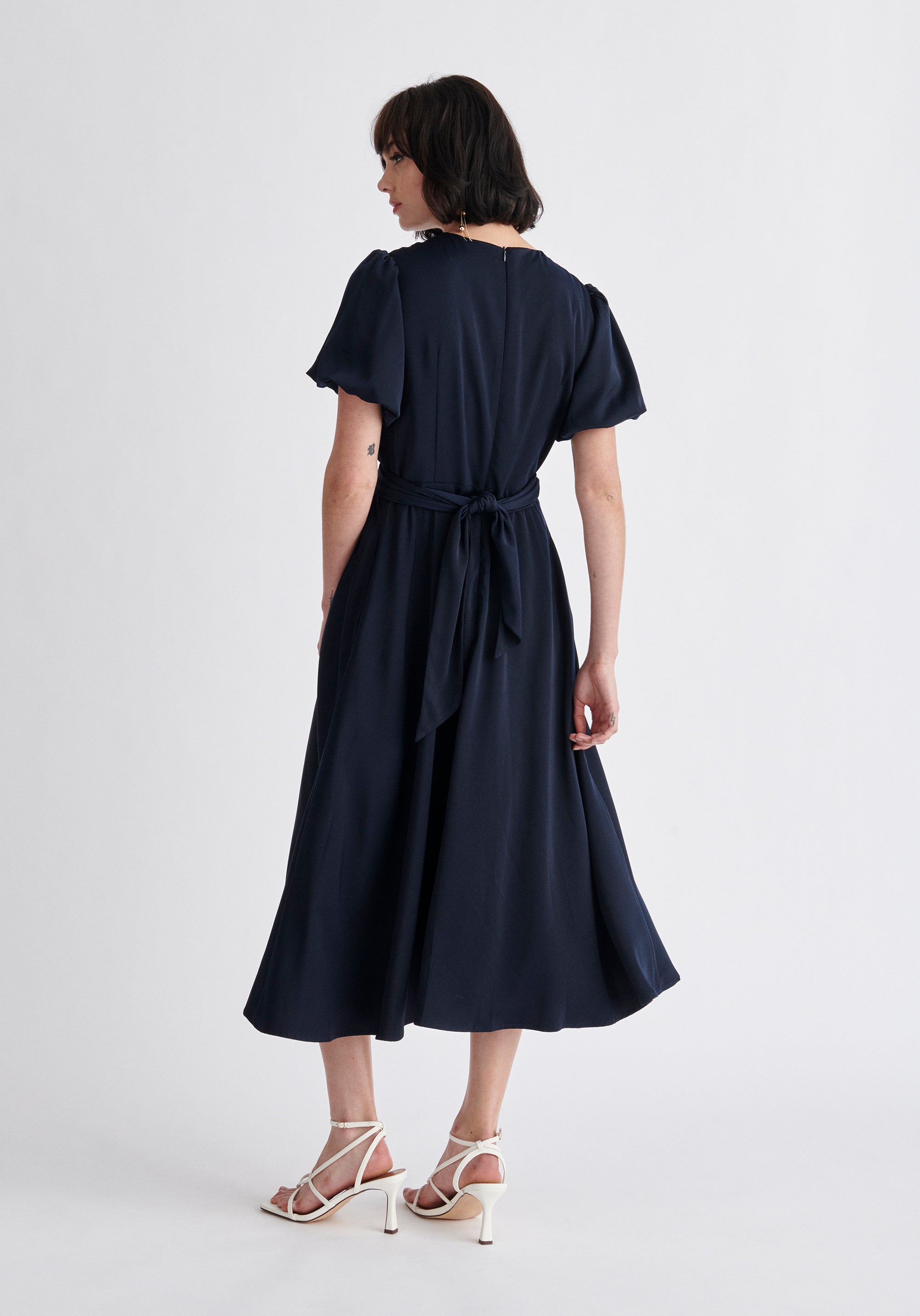 Paisie Midi Twist Dress in Navy Back