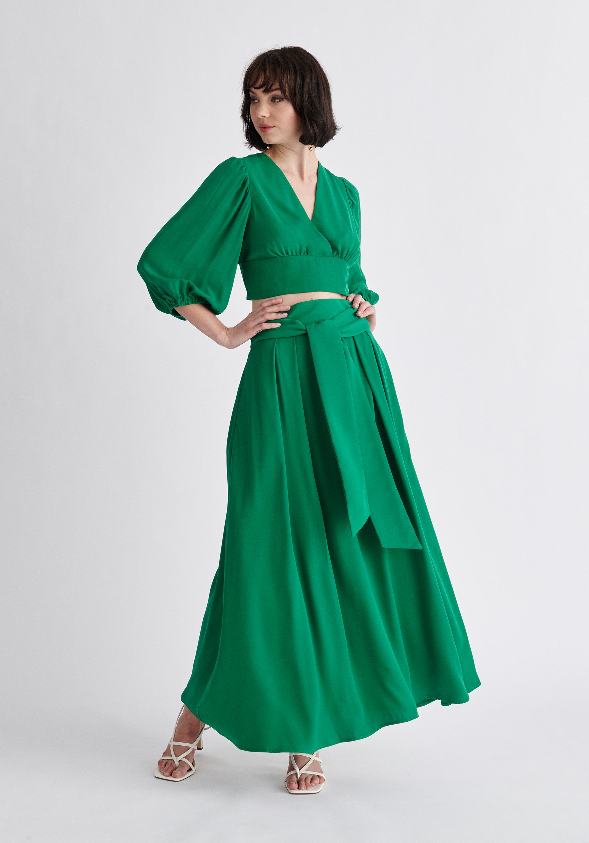 Paisie Wrap Crop Top in Green