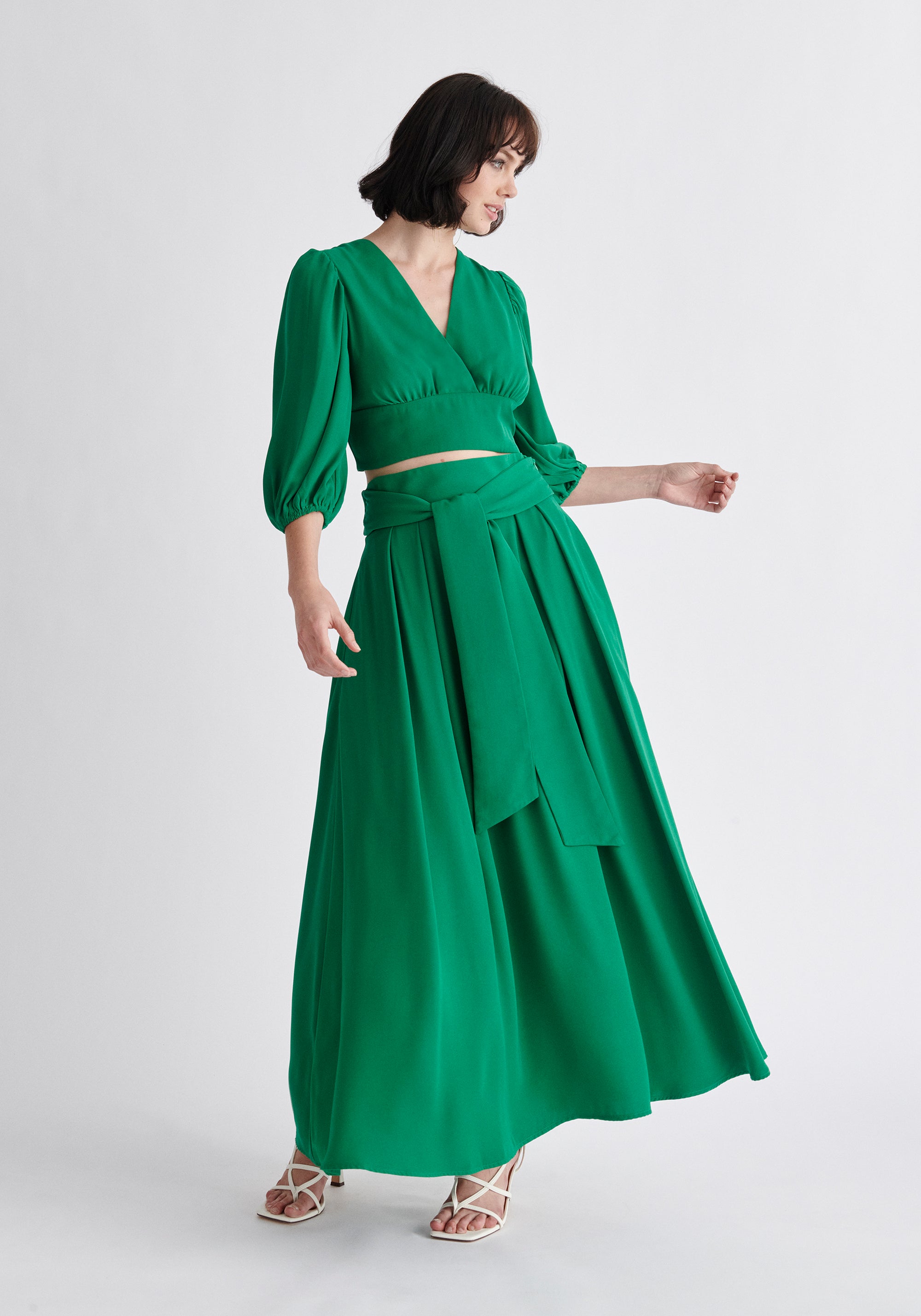 Paisie Wrap Crop Top in Green