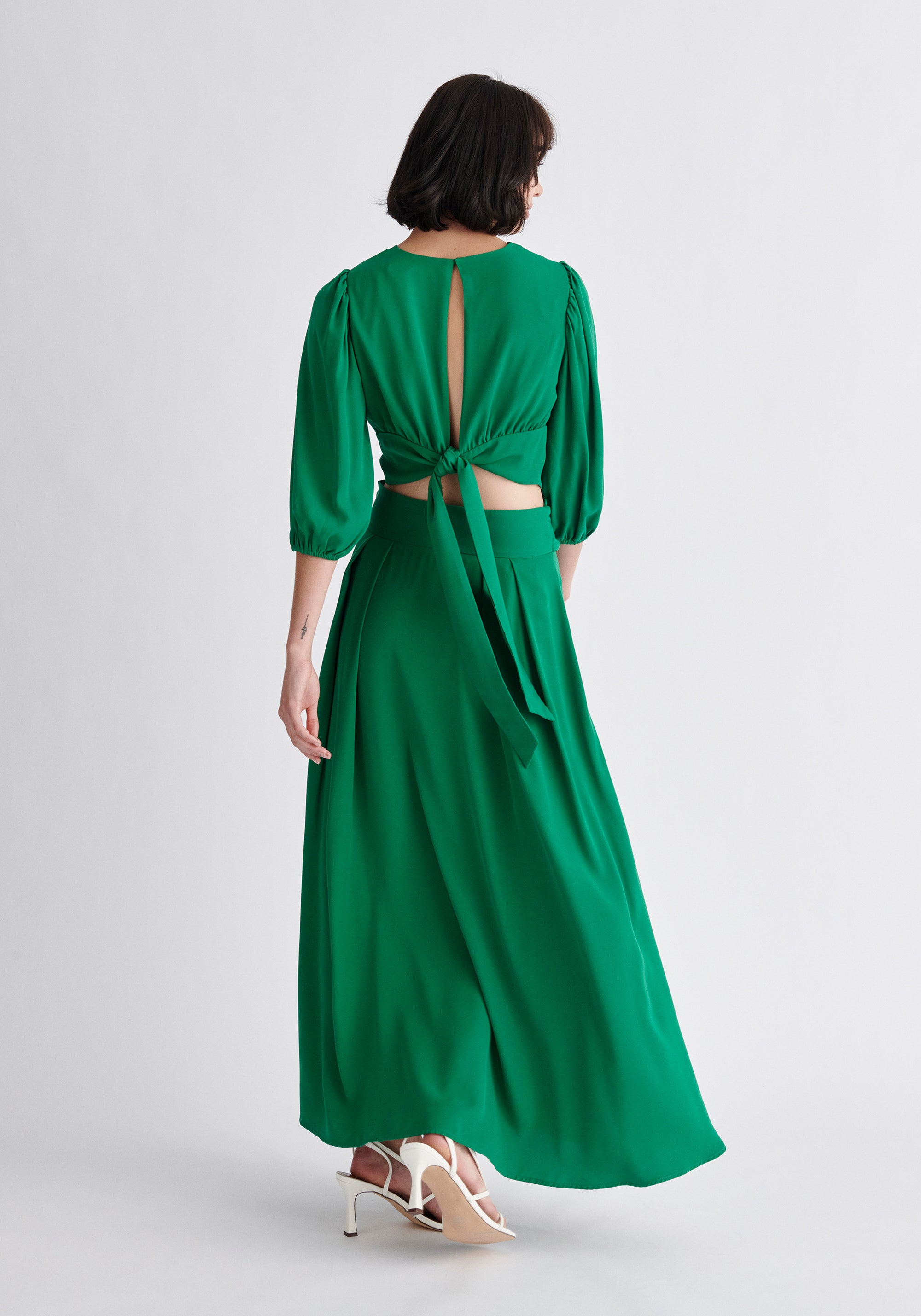 Paisie Wrap Crop Top in Green Back