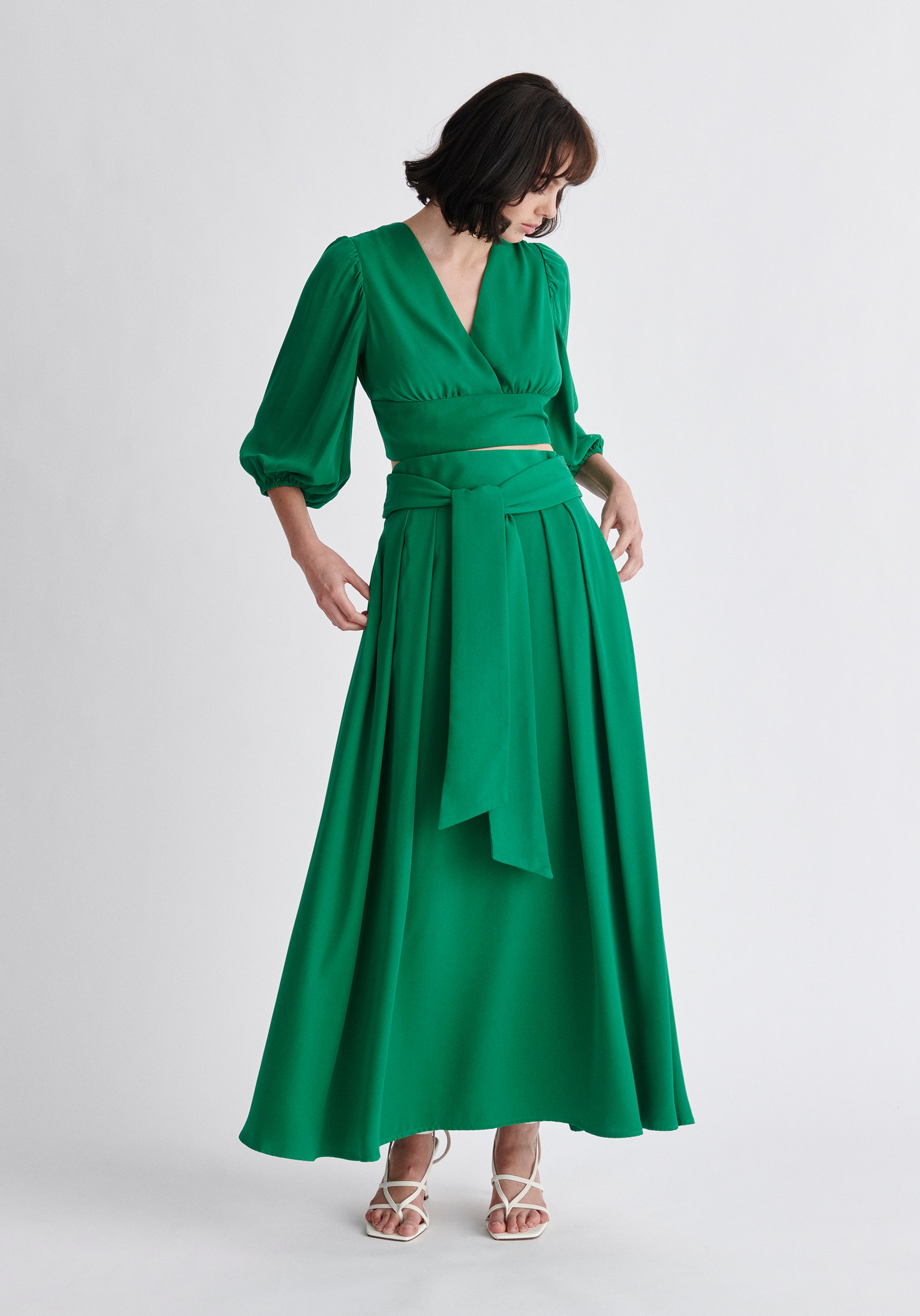 Paisie Wrap Crop Top in Green