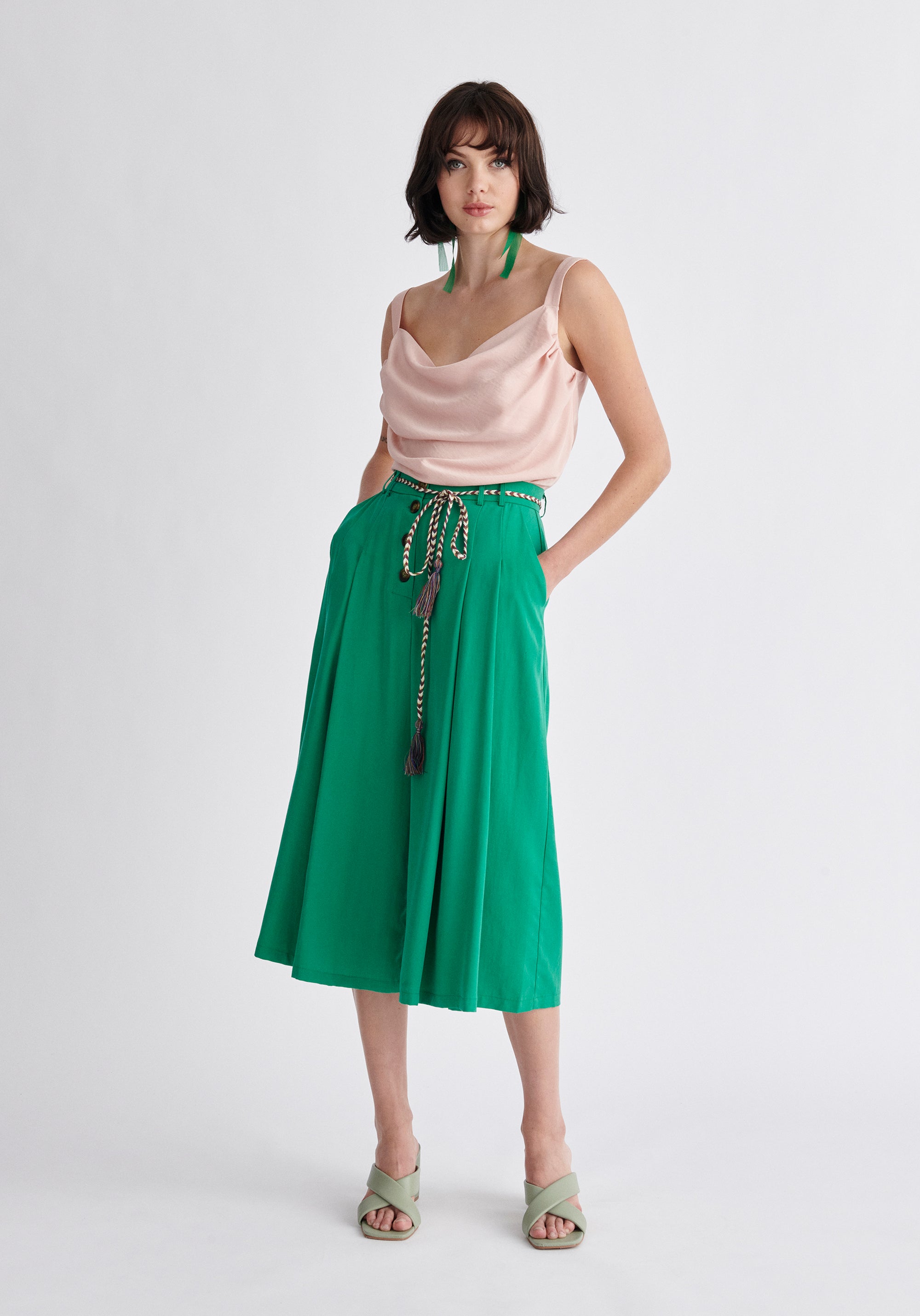 Paisie Cowl Neck Vest Top in Pink
