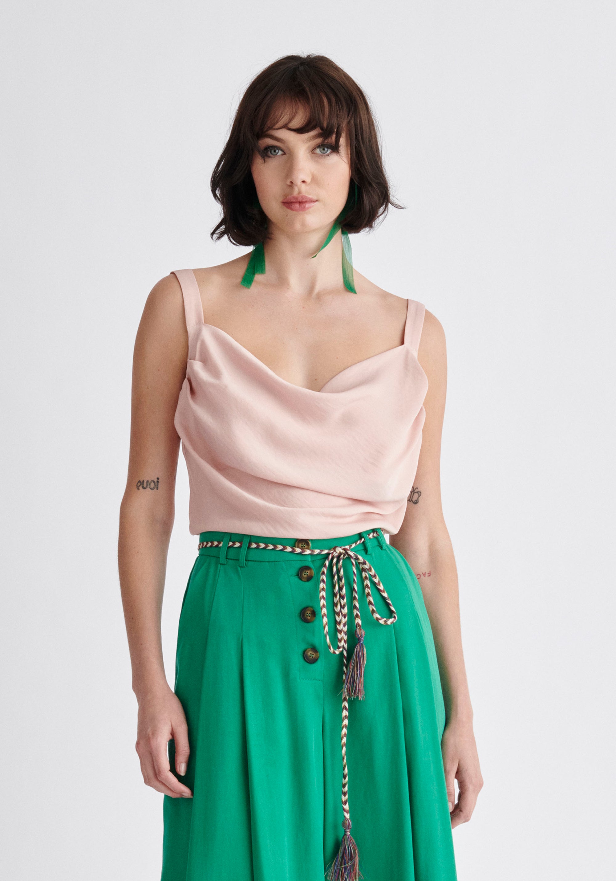 Paisie Cowl Neck Vest Top in Pink