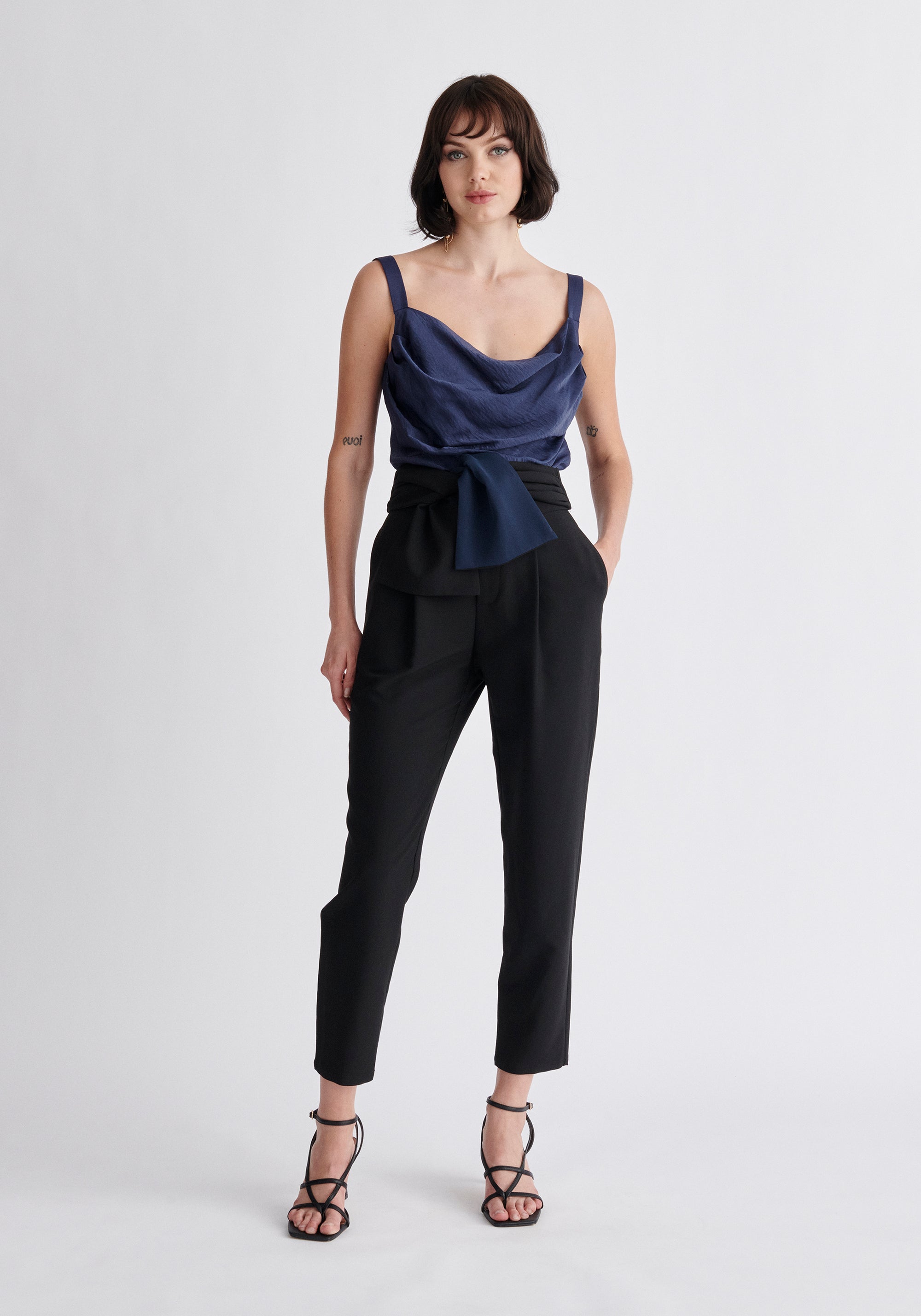 Paisie Cowl Neck Vest Top in Navy